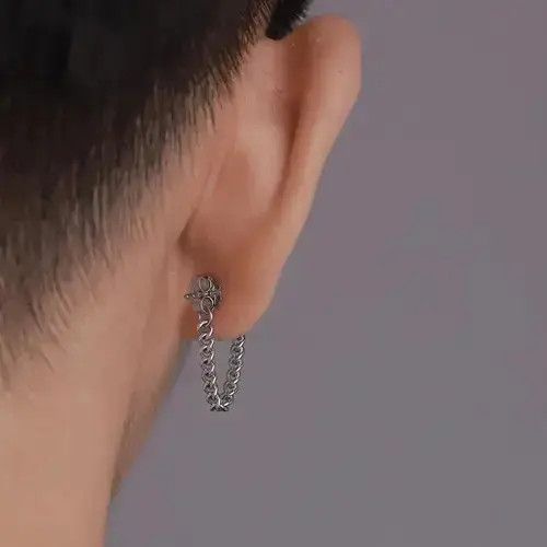 Other 925 Silver Plated Tassel Chain Dangle Drop Earrings for Men Size ONE SIZE - 1 Thumbnail
