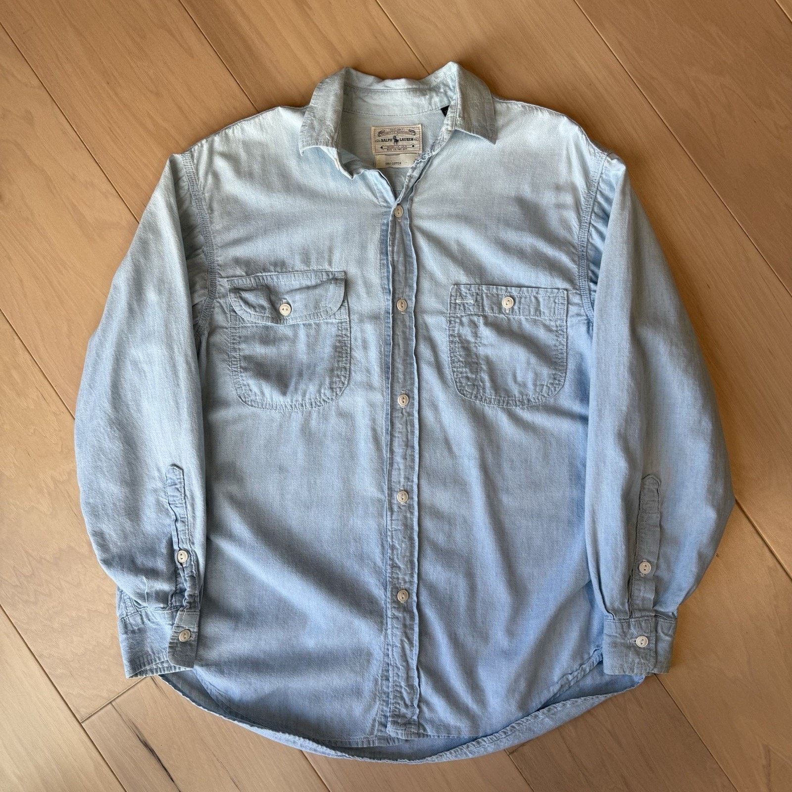 Polo Ralph Lauren × Vintage Vintage Polo Ralph Lauren Chambray Shirt Wmn 12 Blue Light Size XL / US 12-14 / IT 48-50 - 2 Thumbnail