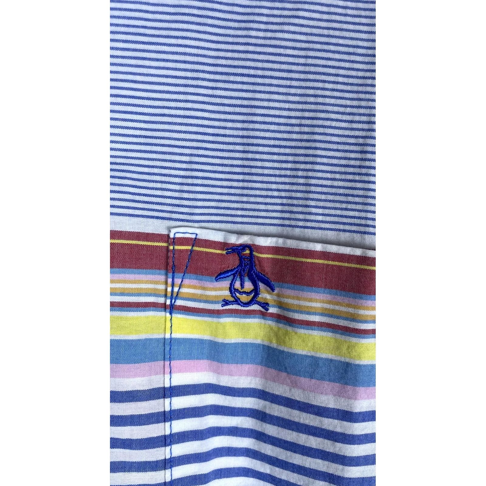 Original Penguin Original Penguin Shirt Mens Medium Blue Stripe Short Sleeve Button Front Casual Size US M / EU 48-50 / 2 - 2 Thumbnail
