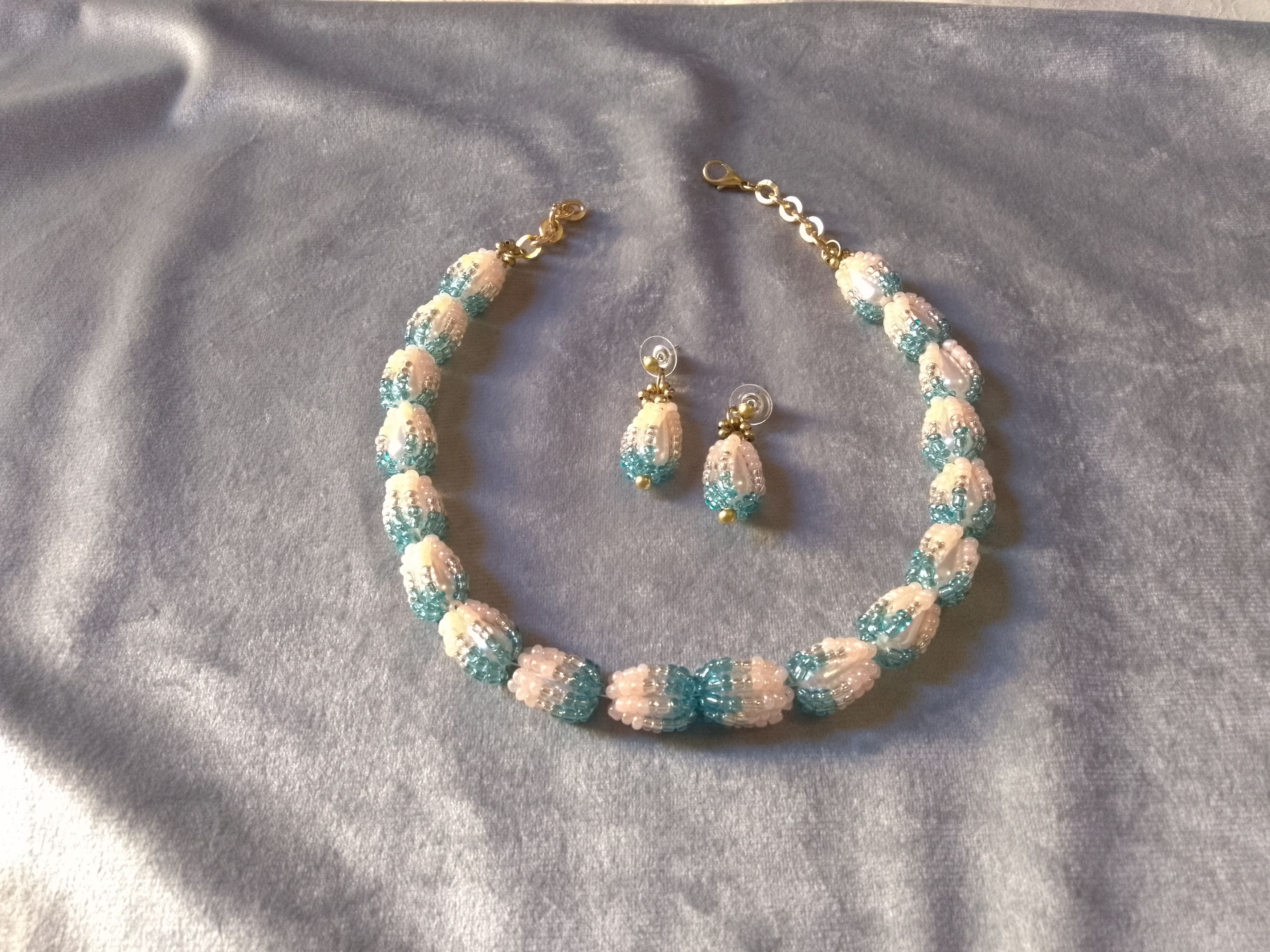 Handmade Necklace Earrings Coated Pearls Pink, silver turquoise, pink Size ONE SIZE - 2 Thumbnail