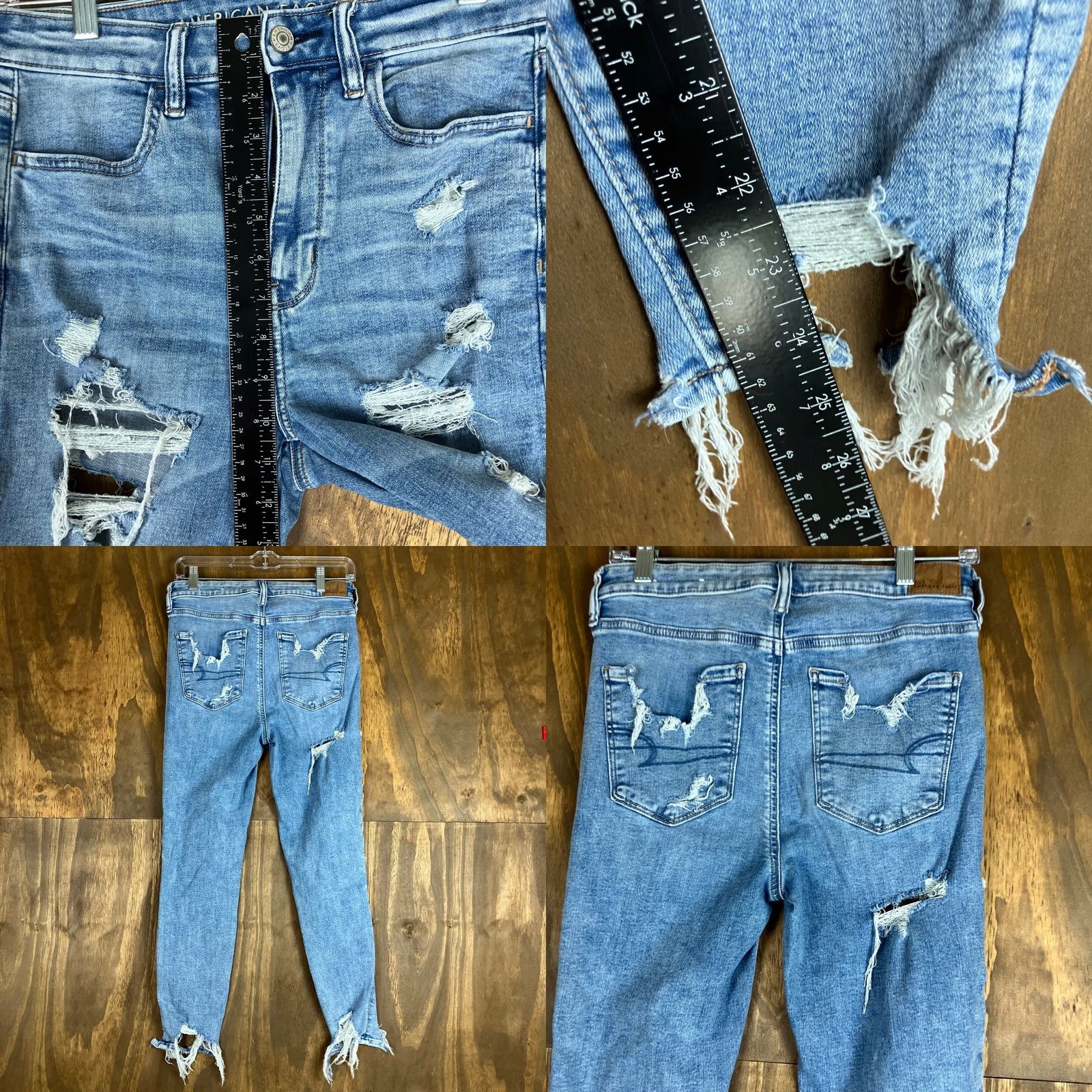 American Eagle Outfitters American Eagle Womens Jeans Blue Denim High Rise Jegging Distressed Thrashed 8S Capris Size 30" / US 8 / IT 44 - 8 Thumbnail