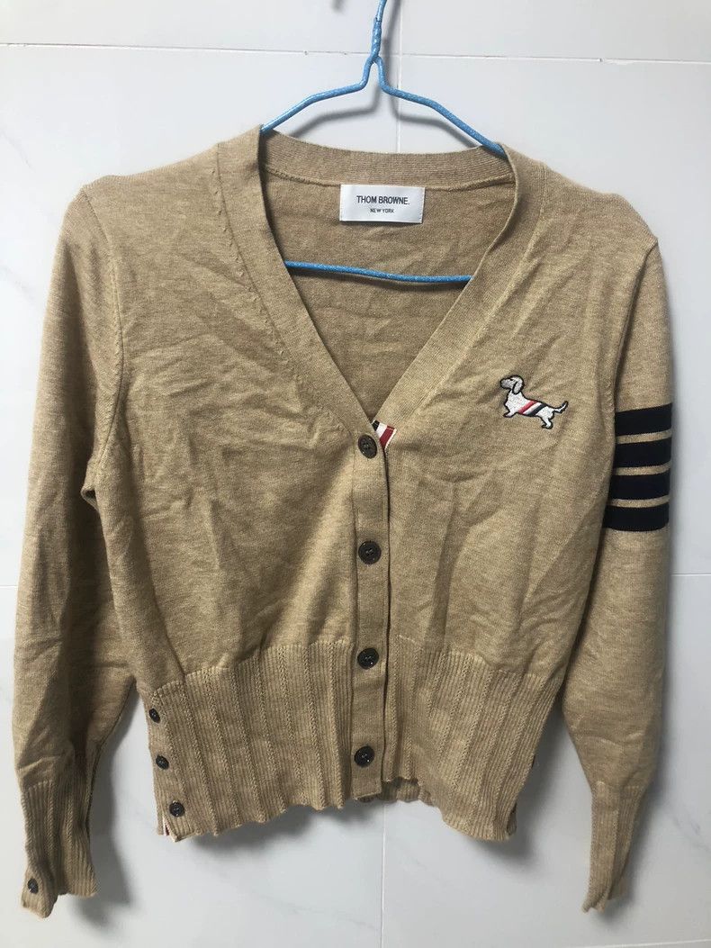 Thom Browne Thom Browne Kaki colored knit cardigan Size US XS / EU 42 / 0 - 1 Thumbnail