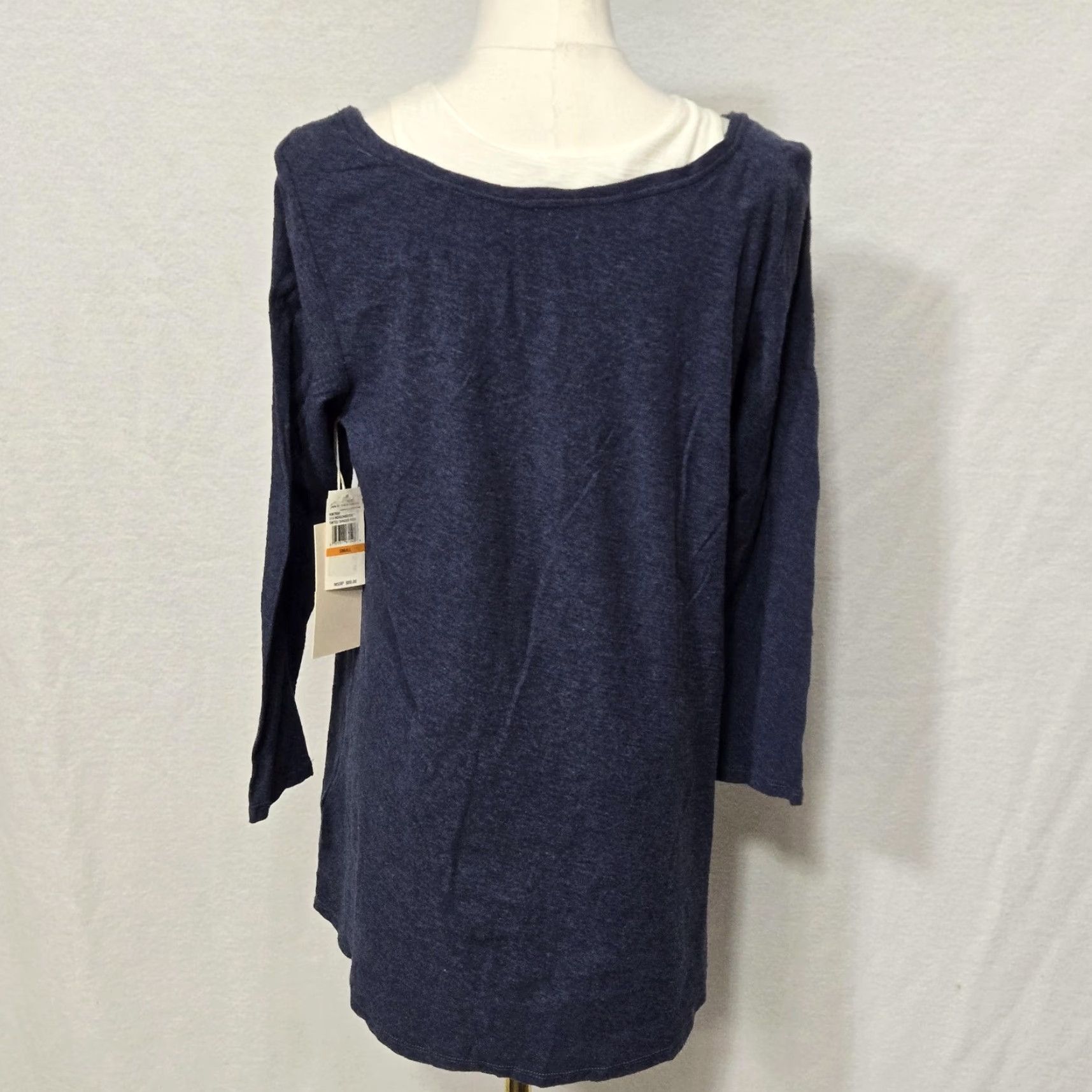 Vince Camuto Vince Camuto Womens Tunic Top Indigo Layered V Neck 3/4 Sleeve Twofer T-Shirt Navy White Inset Small Size S / US 4 / IT 40 - 4 Thumbnail