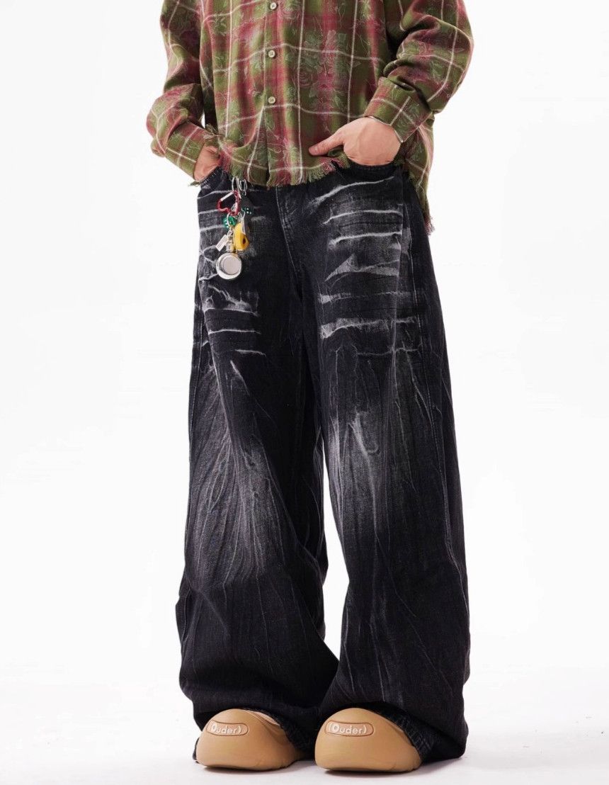 Jean × Vintage Lightning Pattern Loose Wide Leg Jeans Size US 31 - 1 Thumbnail