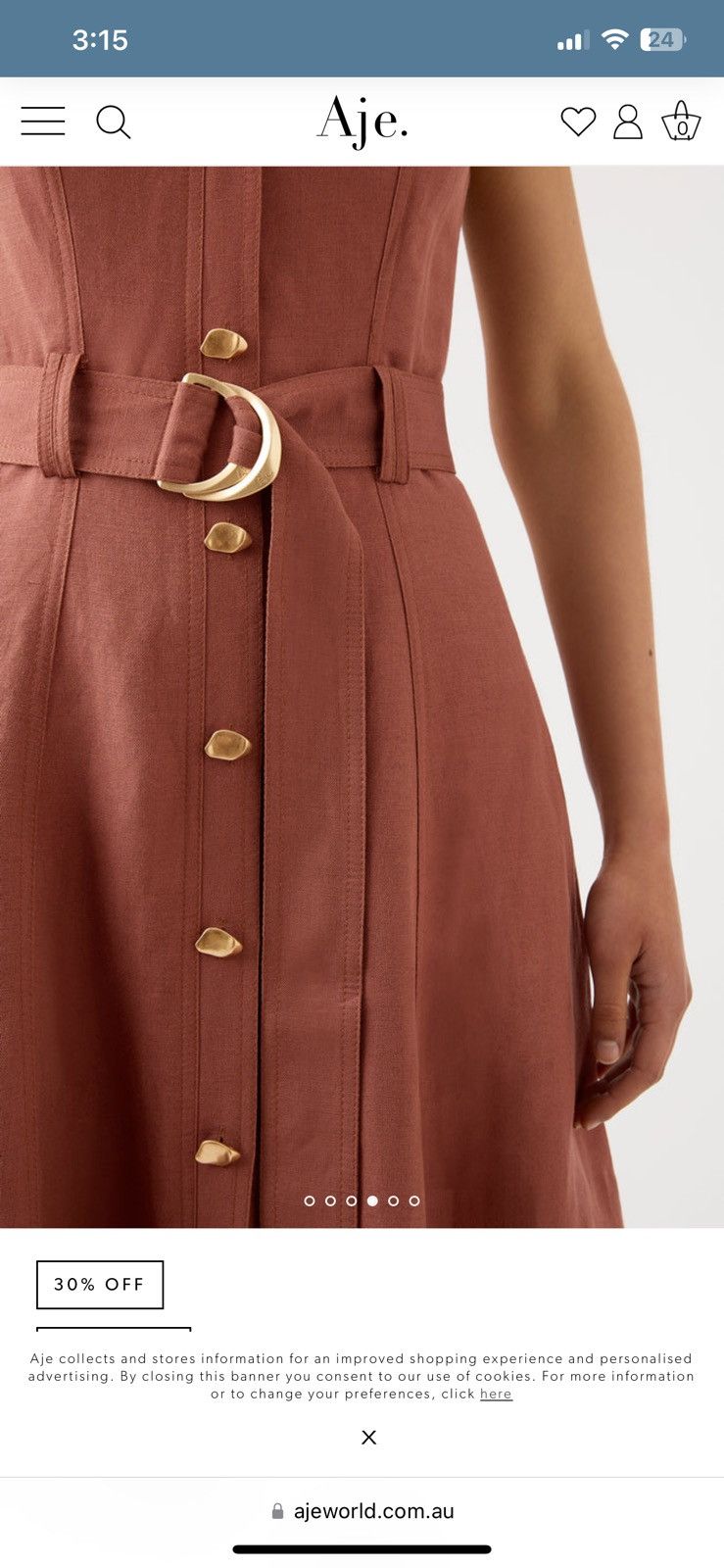 image of Aje Clay Belted Midi Dress In Coffee in Red, Women's (Size XL)