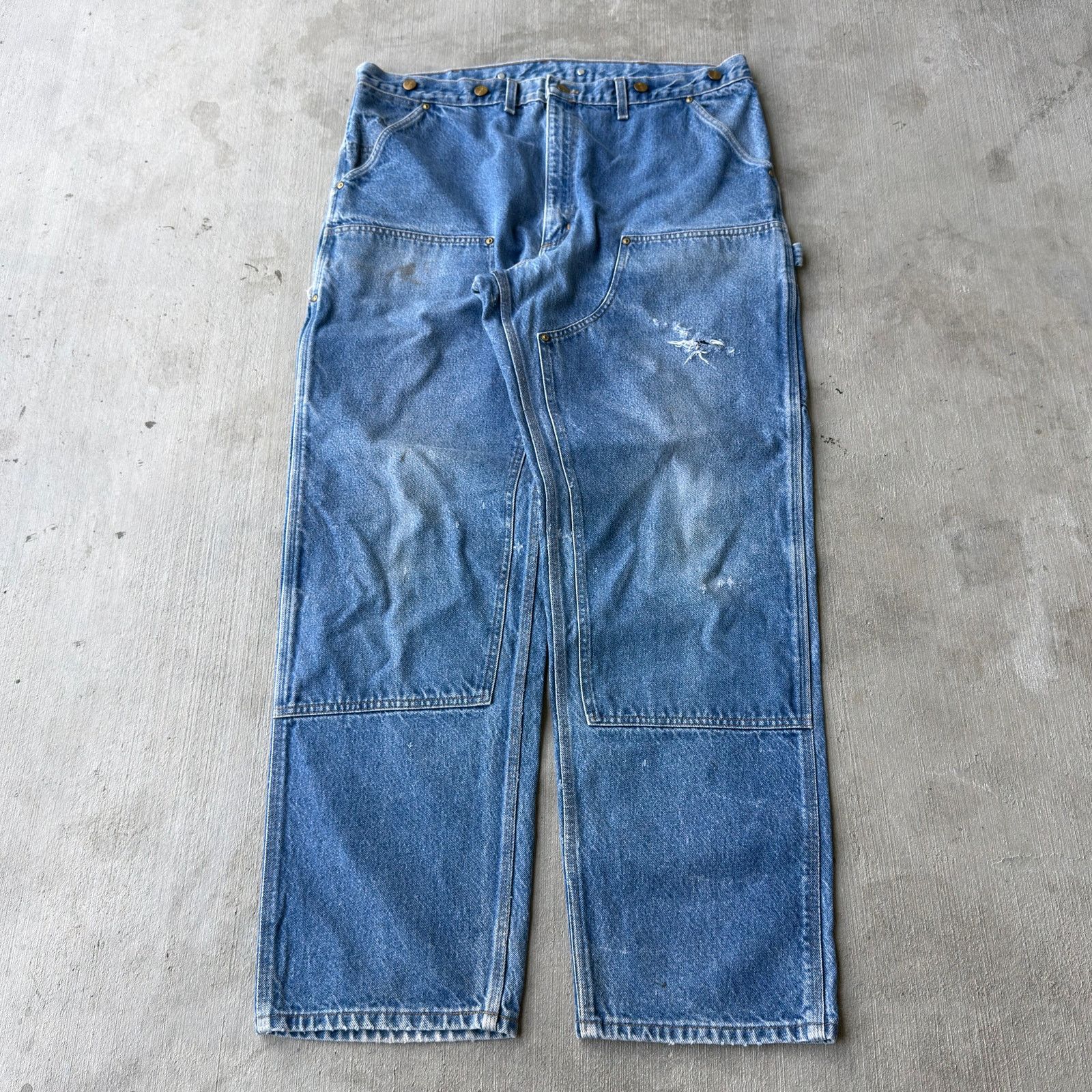 Carhartt denim blue jeans double knee work carpenter pants