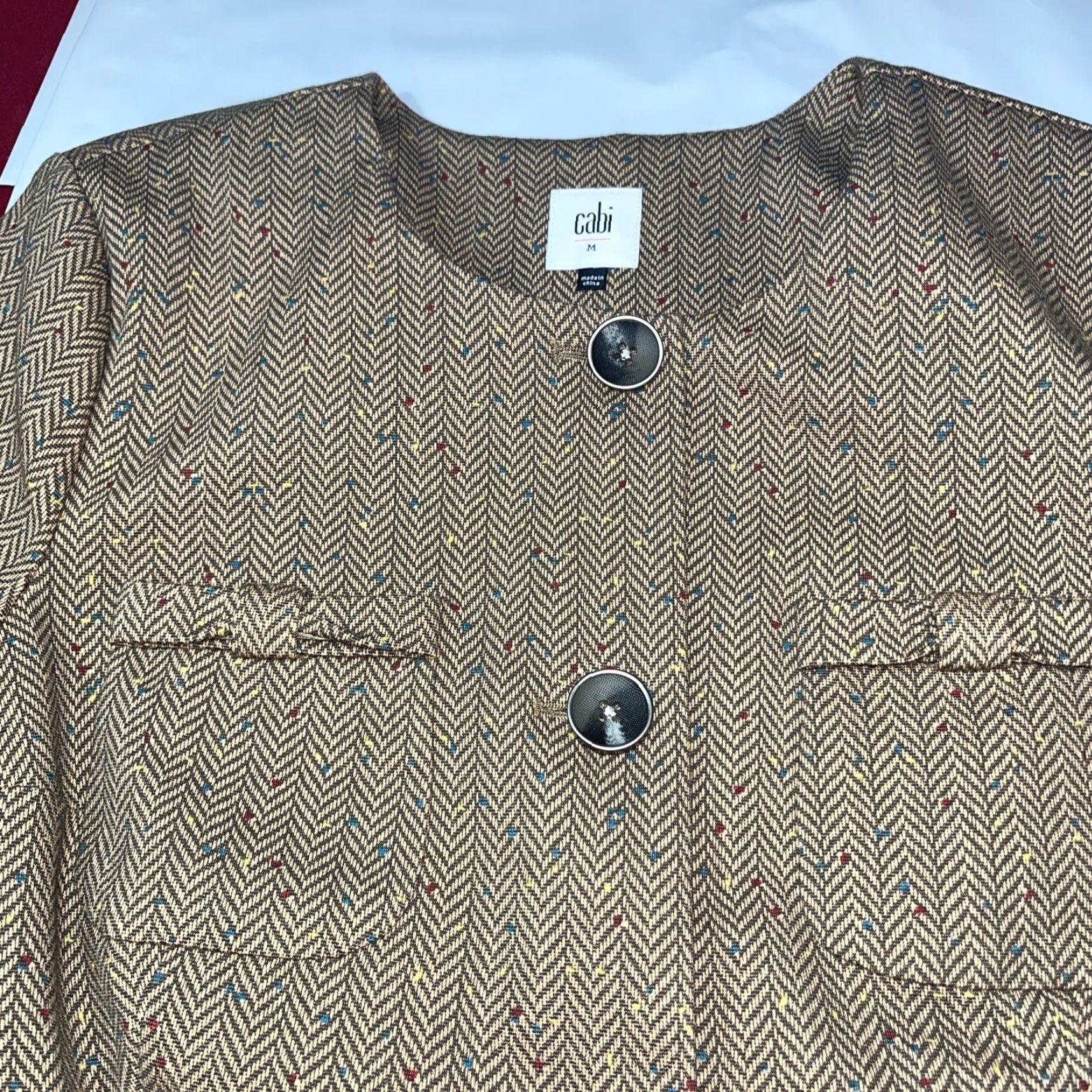 Vintage VINTAGE CAbi Penny Herringbone Tan JACKET LRG Button Blazer 3170 Bow pockets Round Neck Size L / US 10 / IT 46 - 5 Thumbnail