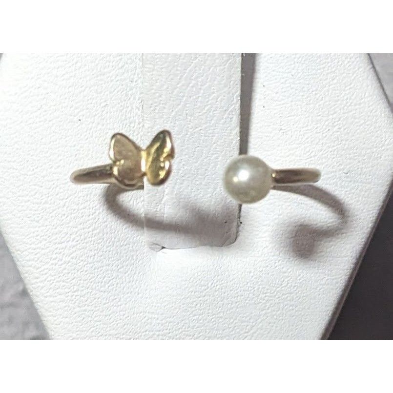 Other Minimalist Butterfly Faux Pearl Open Top Gold Tone Ring Size Size ONE SIZE - 1 Thumbnail