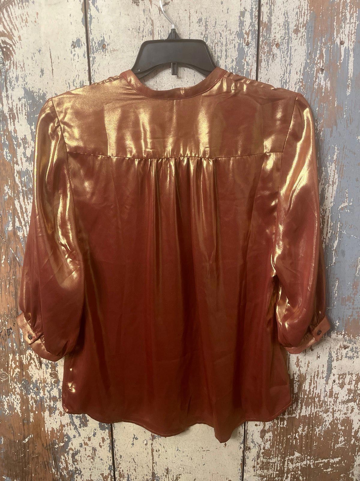 Designer by Anthropologie Metallic Foil Blouse, Bronze, size Small Size S / US 4 / IT 40 - 8 Thumbnail