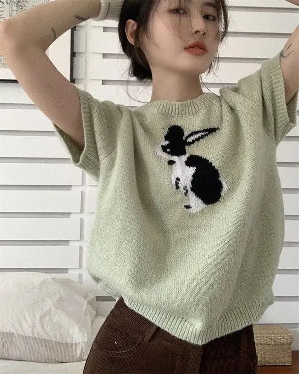 VIBE Rabbit Summer Knitted T-Shirts Women O-Neck Size ONE SIZE - 3 Thumbnail