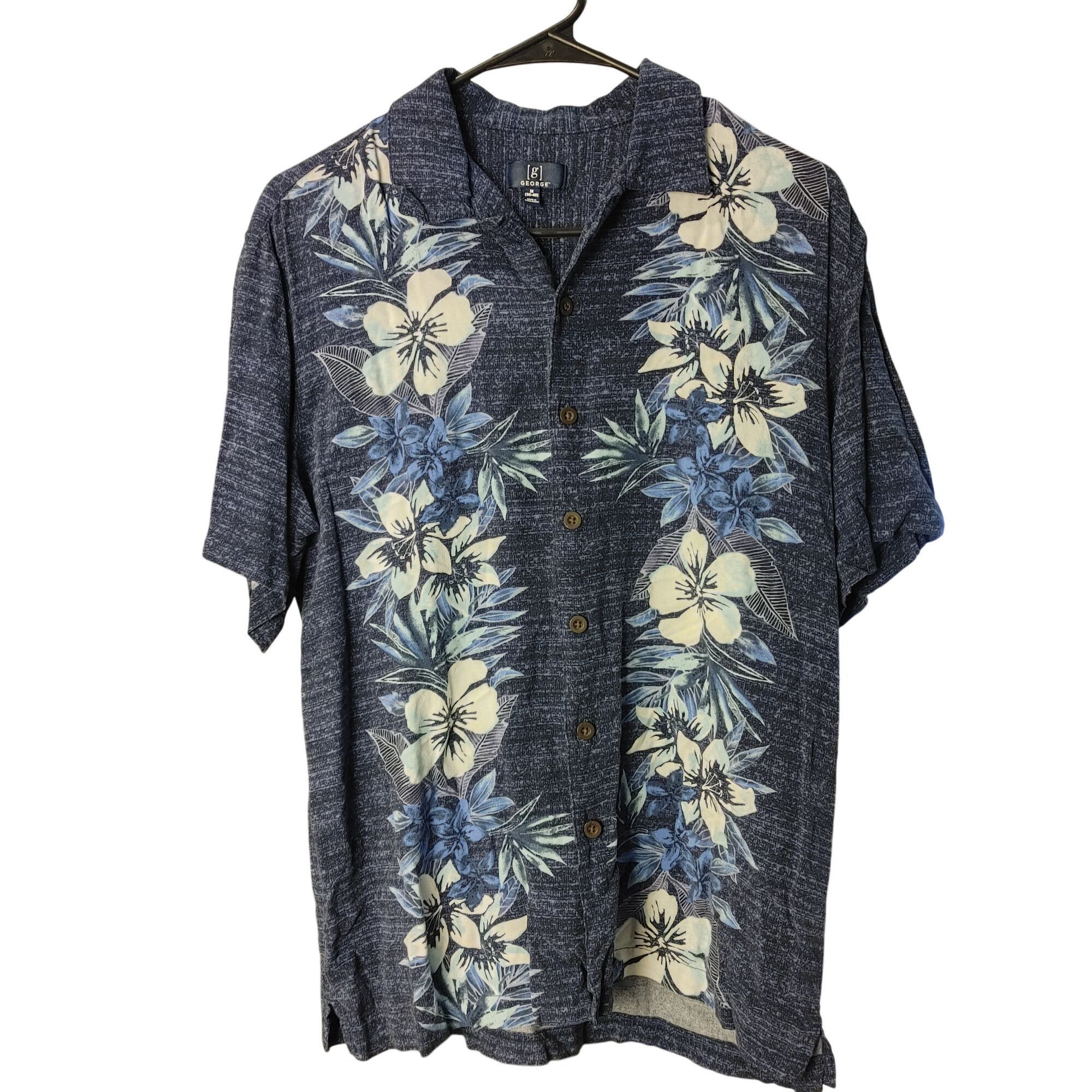 George George Men's Navy Blue Button Down Hawaiian Shirt M (38-40) Size US M / EU 48-50 / 2 - 1 Thumbnail