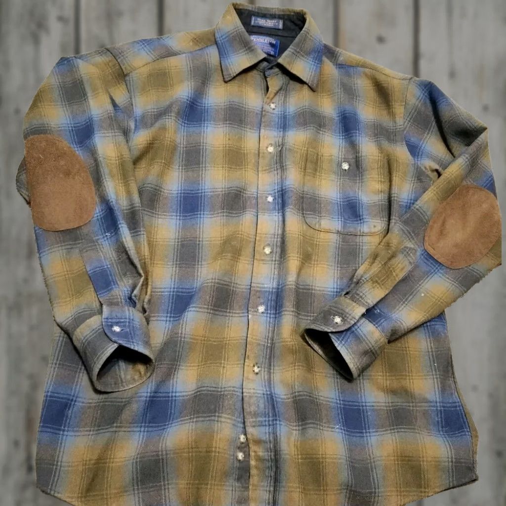 Pendleton Pendleton Wool Plaid Button-Up Shirt Mens Medium Blue Gray Trail Wool Long Sleeve Elbow Patch M Size US M / EU 48-50 / 2 - 1 Thumbnail