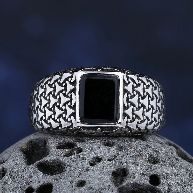 Jewelry Unique Stainless Steel Onyx Gemstone Rings Size ONE SIZE - 5 Thumbnail