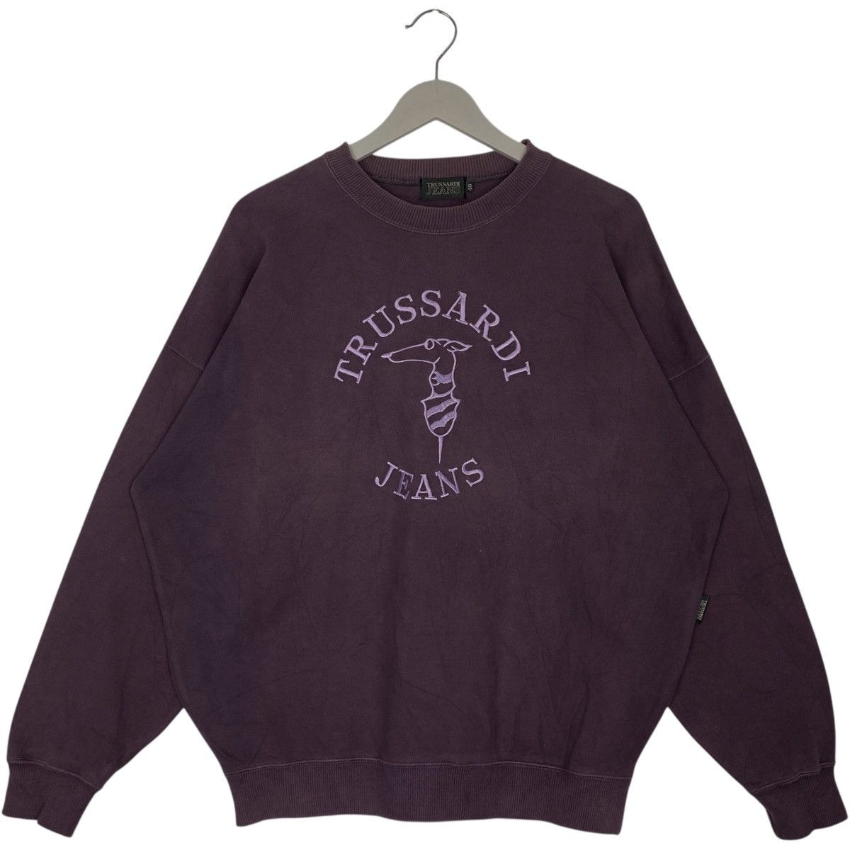 Vintage Vintage 90s Trussardi Sweatshirt Crewneck Purple Big Logo Size US L / EU 52-54 / 3 - 1 Thumbnail
