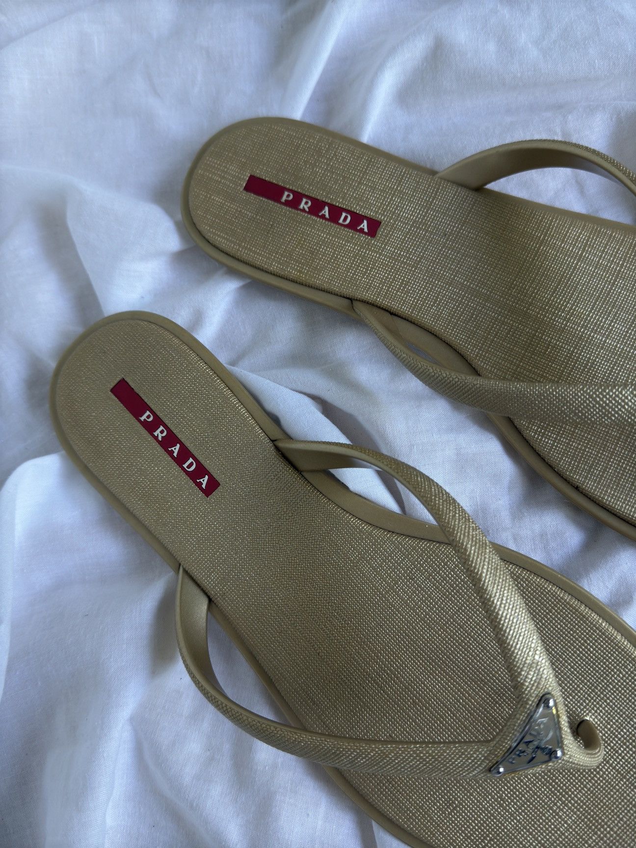 Prada Prada Rubber Gold Metal Logo Flip Flops Thongs Sandals Size US 8 / IT 38 - 3 Thumbnail