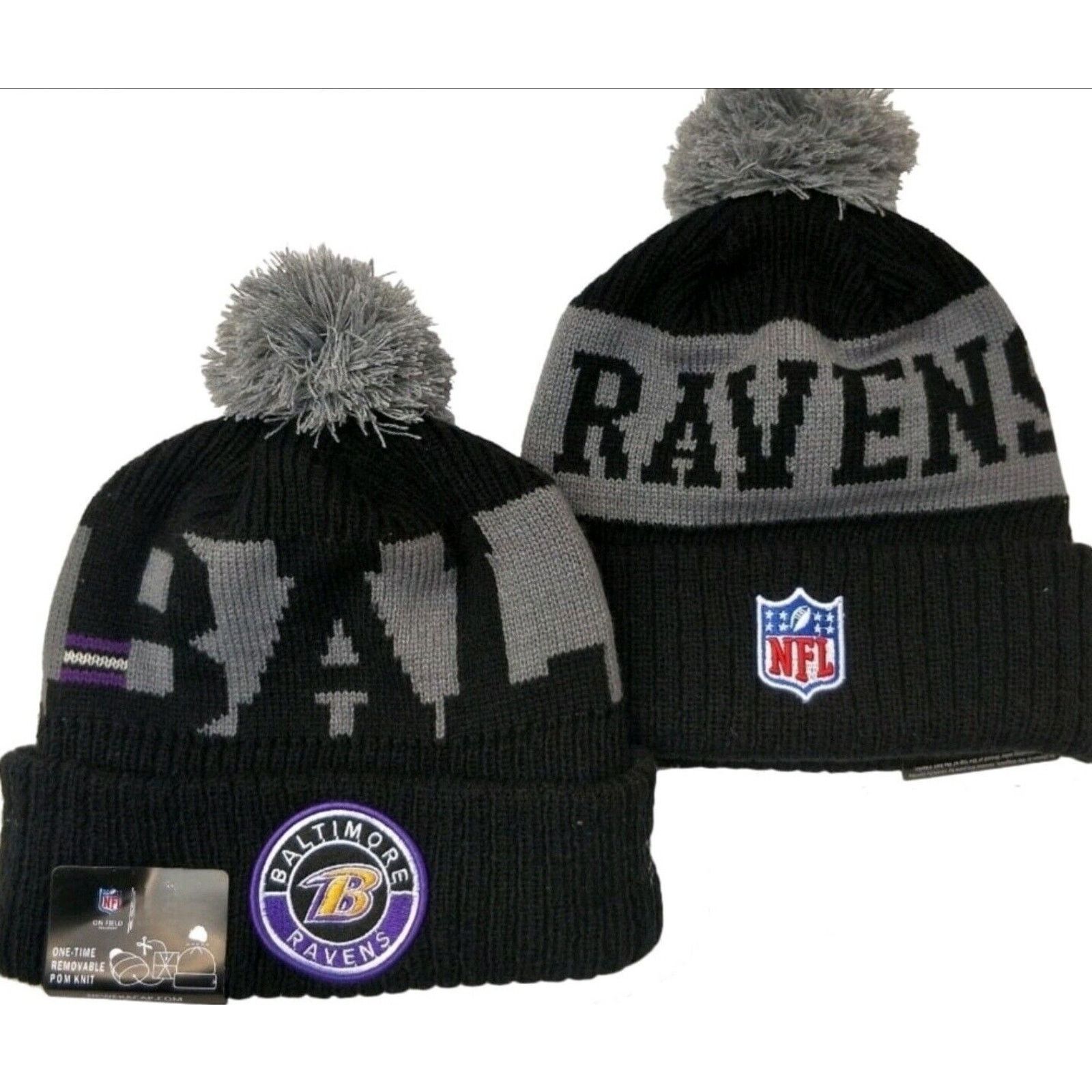 Other NWT Baltimore Ravens Acrylic Pom Knit Beanie Fleece Lined Size ONE SIZE - 1 Thumbnail