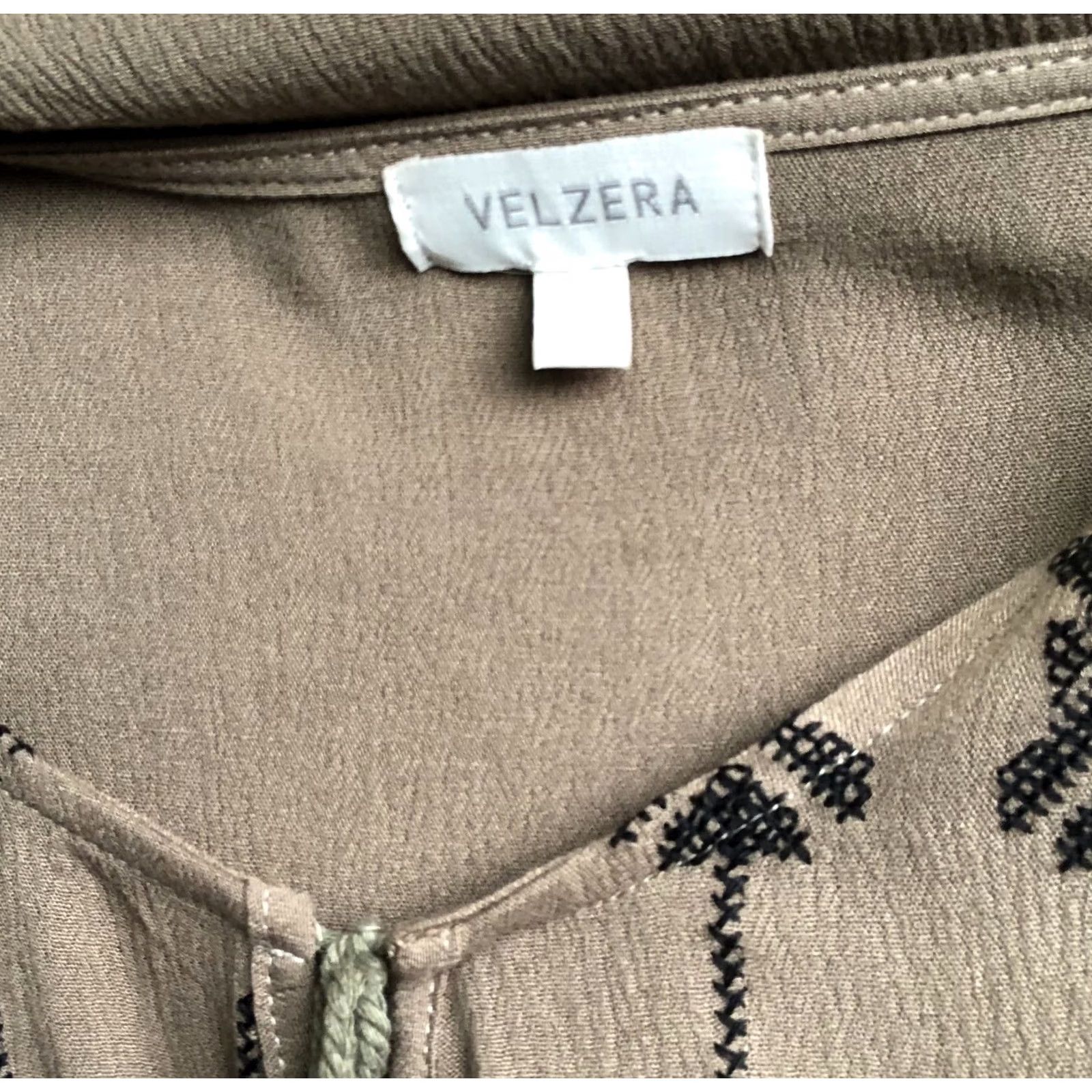 Vintage VELZERA Mini Dress S Brown Geo Tie ScoopNeck Hippie Boho Peasant Beach Cover Up Size S / US 4 / IT 40 - 6 Thumbnail
