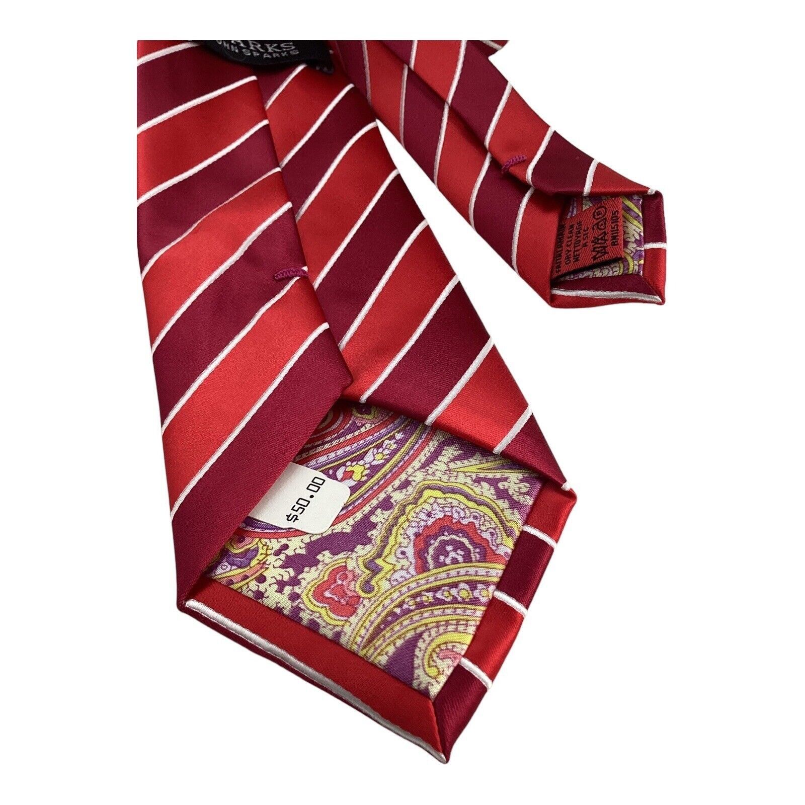 Other $50 JHON SPARKS Red Striped Luxury Polyester Tie W: 3" NWT Size ONE SIZE - 4 Thumbnail