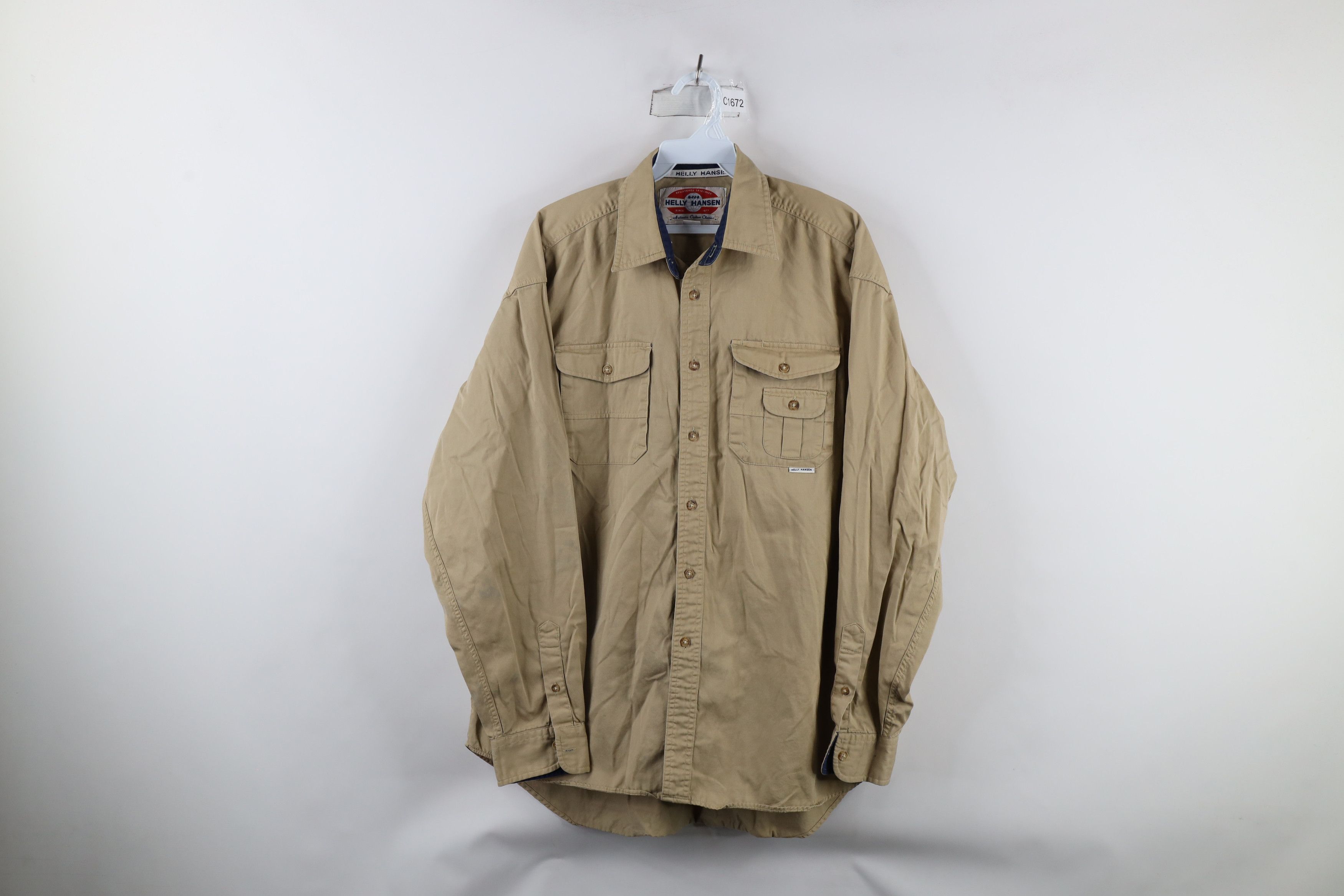 Helly Hansen × Vintage Vintage 90s Helly Hansen Spell Out Button Shirt Beige Size US M / EU 48-50 / 2 - 1 Thumbnail