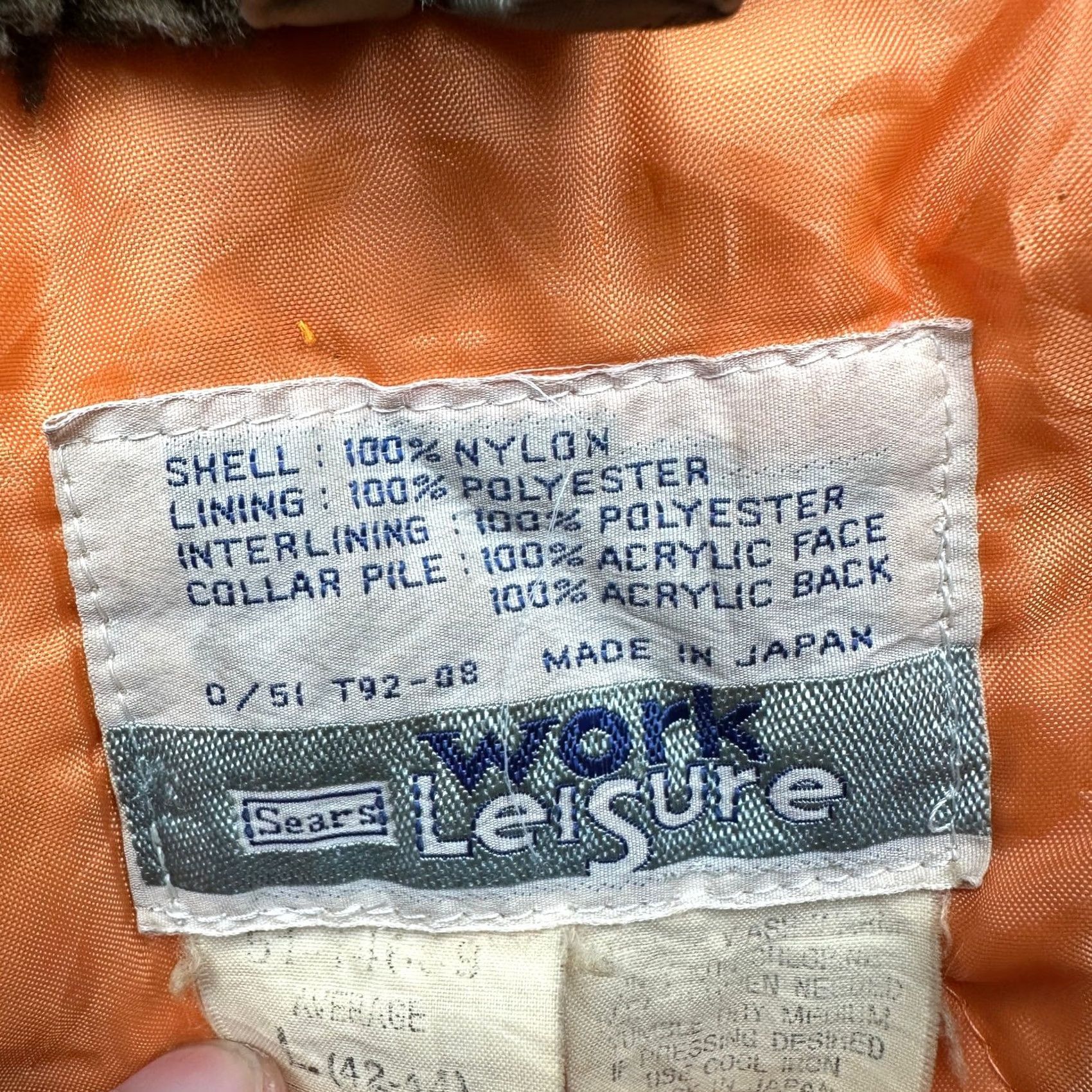 Sears VINTAGE Sears Work Leisure Bomber Jacket Men L Fur Collar Japan Green Orange Zip Nylon 70s Size US L / EU 52-54 / 3 - 3 Thumbnail