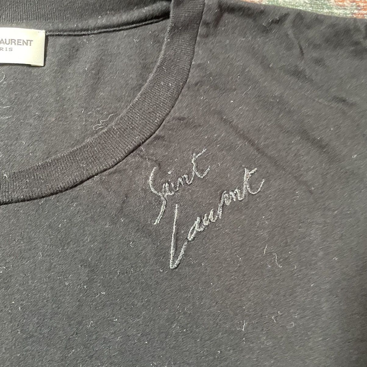 Saint Laurent Paris Saint Laurent Script Logo Embroidered Black tee Hedi Slimane Size US M / EU 48-50 / 2 - 2 Thumbnail