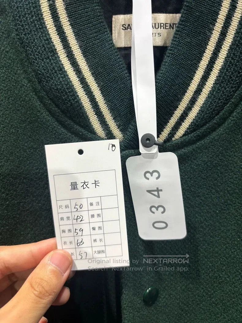 Saint Laurent Paris Saint Laurent Green White Varsity Jacket. Size US L / EU 52-54 / 3 - 5 Thumbnail