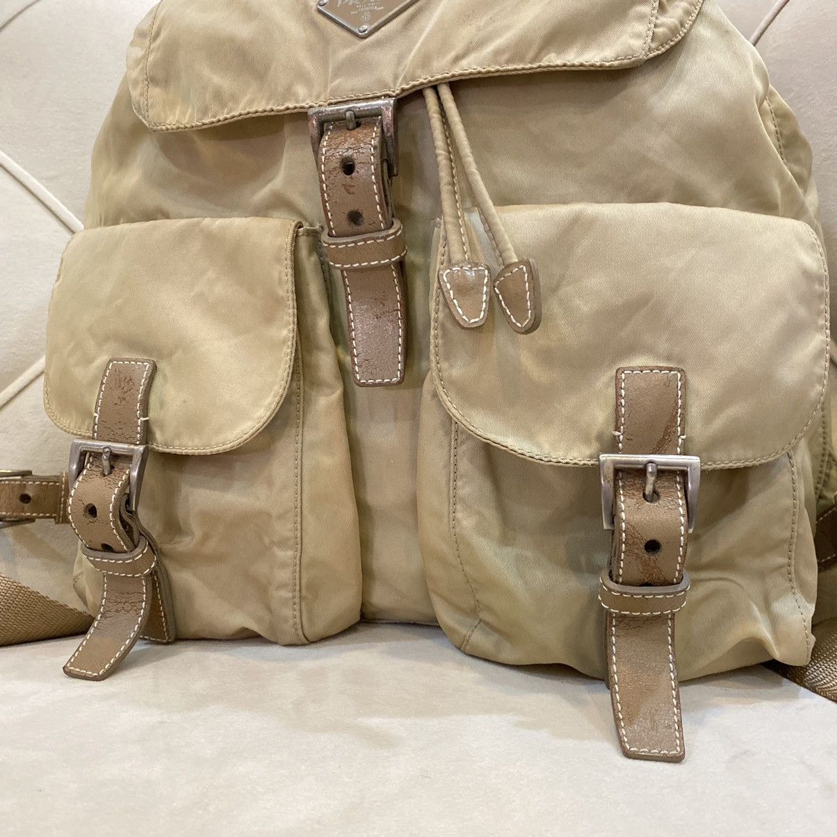Prada × Vintage Vintage Prada Cammello Brown Nylon Vela Backpack Size ONE SIZE - 7 Thumbnail