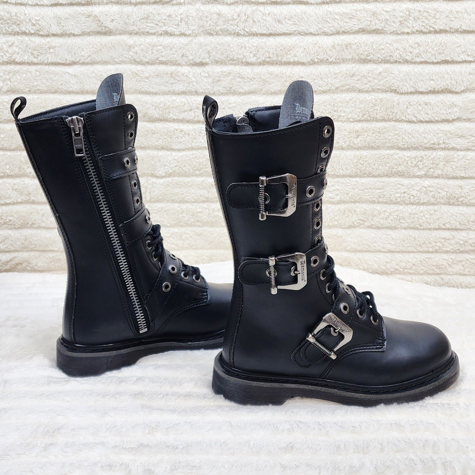 Demonia Cult DEMONIA Bolt 330 Goth Combat Biker Ankle Boots Black Matte M Size US 7 / EU 40 - 2 Thumbnail