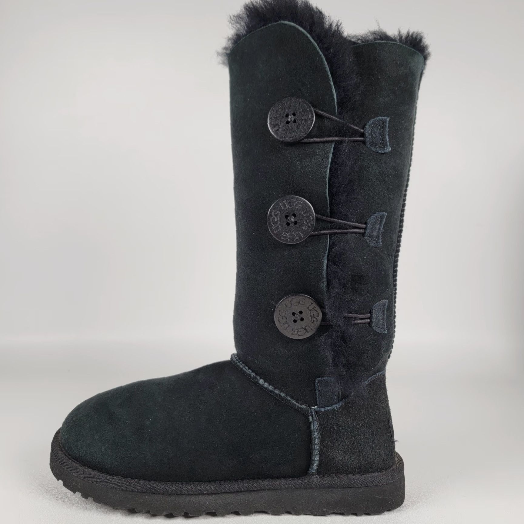 Ugg UGG Bailey Button Triplet II Boots Womens Black Suede, 6 M US / 37 EU, Mid-Calf, Button Closure, Shearling, Water Resistant, Casual Winter Shoes Size US 5 / IT 35 - 6 Thumbnail
