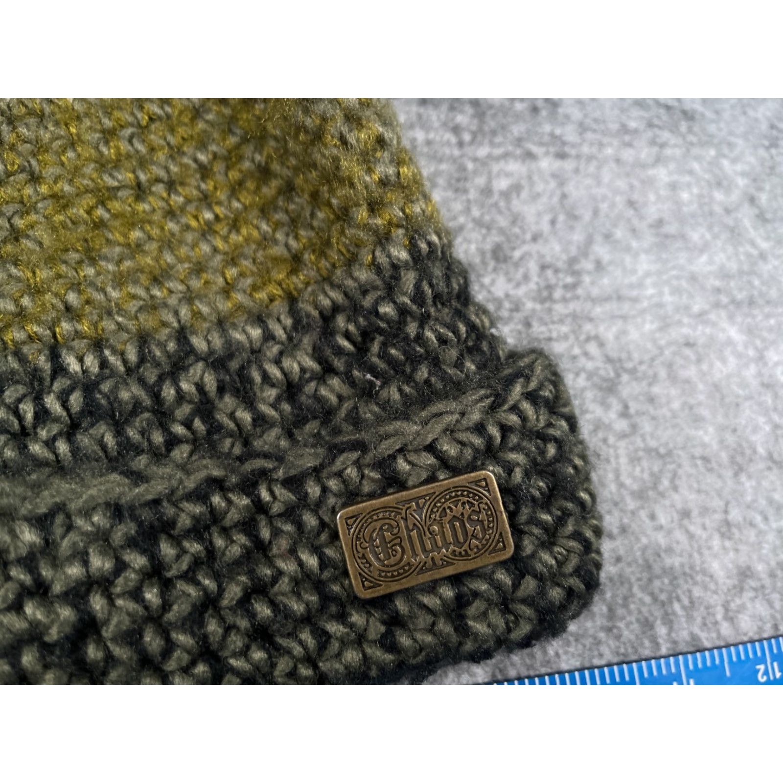 Vintage Chaos Beanie Adult One Size Green Stripe Knit 100% Acrylic Ski Pom Hat Beanie Unisex Adults Warm Winter Knit Beanie Chaos Size ONE SIZE - 2 Thumbnail