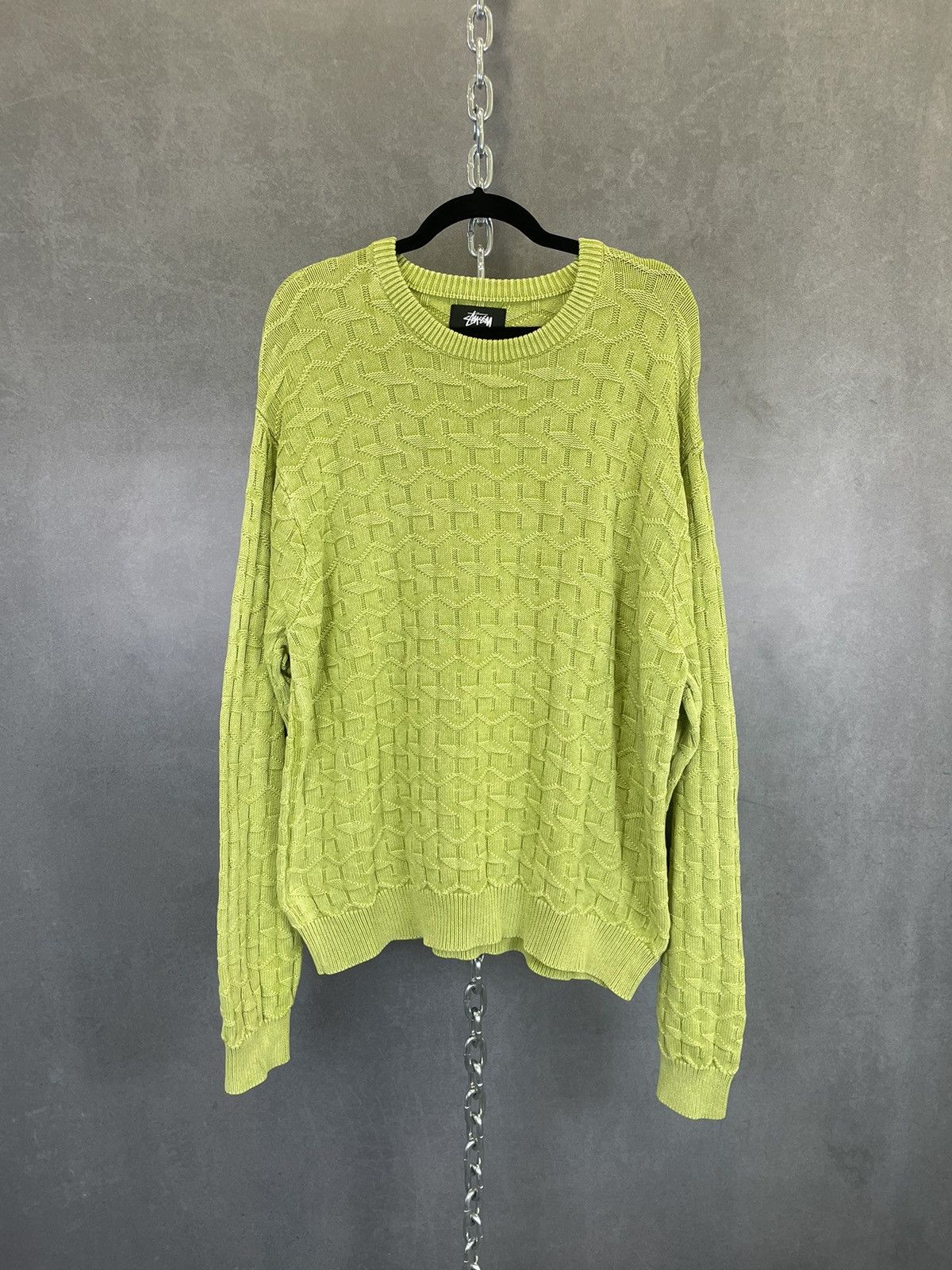 image of Stussy Green Repeat S Logo Cotton Knit Sweater Xl, Men's