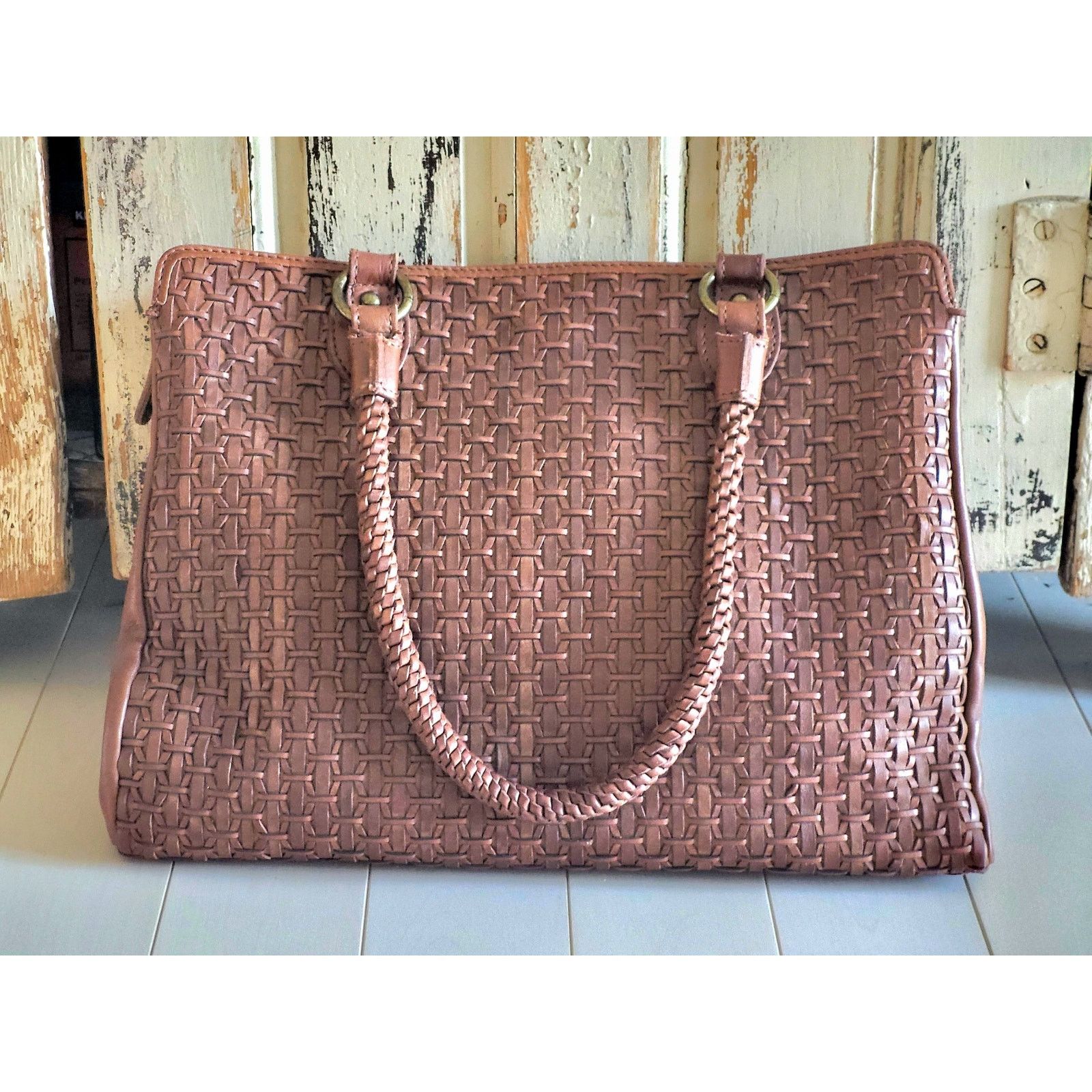 Other Leather Tote Bag Woven Brown Vintage Gorgeous Patina Size ONE SIZE - 1 Thumbnail
