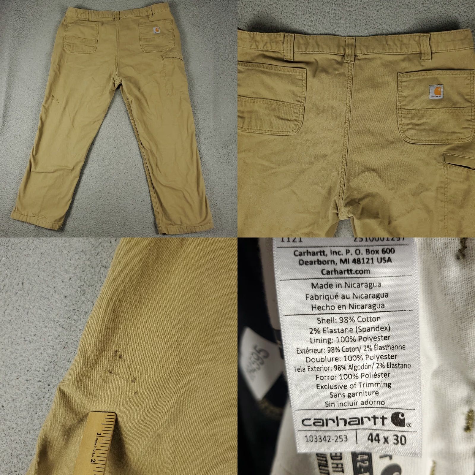 Carhartt Carhartt Pants Men 44x30 Beige Relaxed Fit Work Trousers Carpenter Straight Pockets 30 In Inseam Denim/Canvas Cotton Regular Mens Size US 44 / EU 60 - 8 Thumbnail