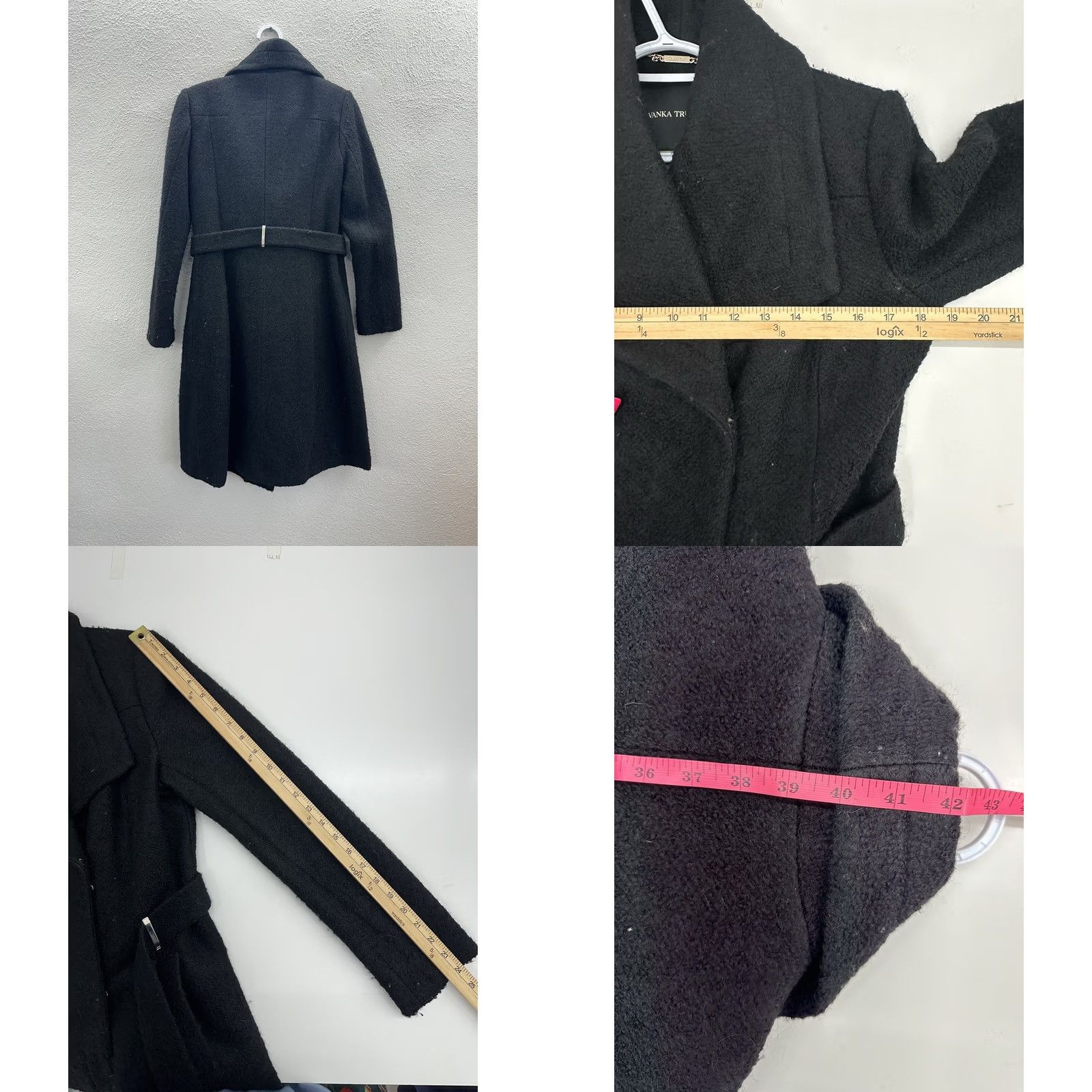 Vintage Ivanka Trump Womens Coat Black Boucle Wool Blend Double Breasted Belted Coat Size S / US 4 / IT 40 - 9 Thumbnail
