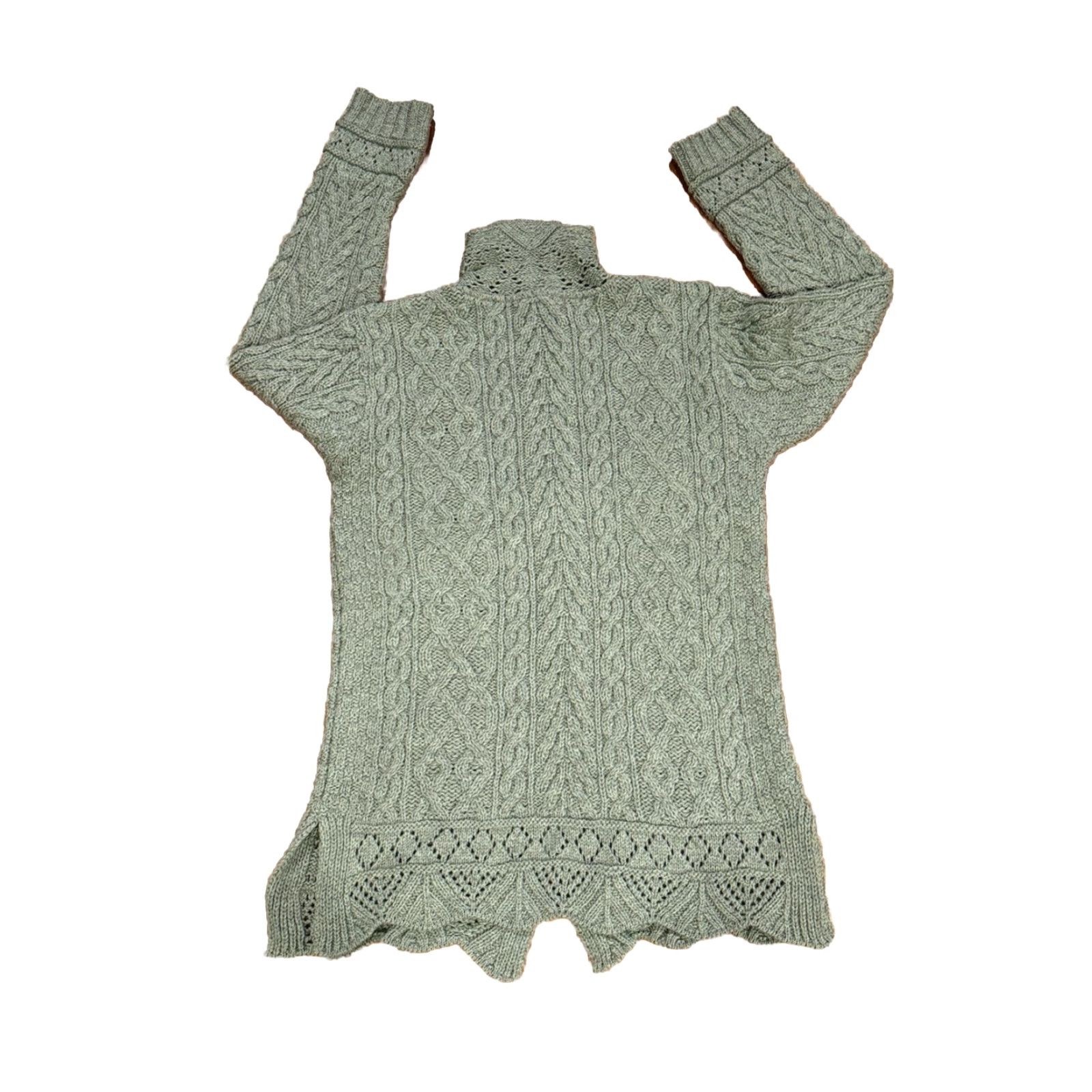 Vintage Inis Crafts Sweater Cable Knit 100% Wool Green Scallop Made In Ireland Medium Womens Mens? Size M / US 6-8 / IT 42-44 - 5 Thumbnail