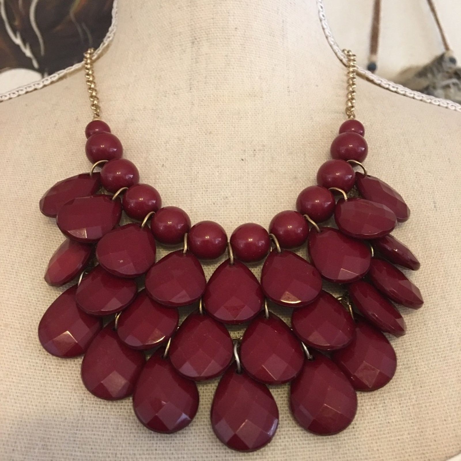 Jewelry Burgundy multi layer beaded necklace Size ONE SIZE - 1 Thumbnail