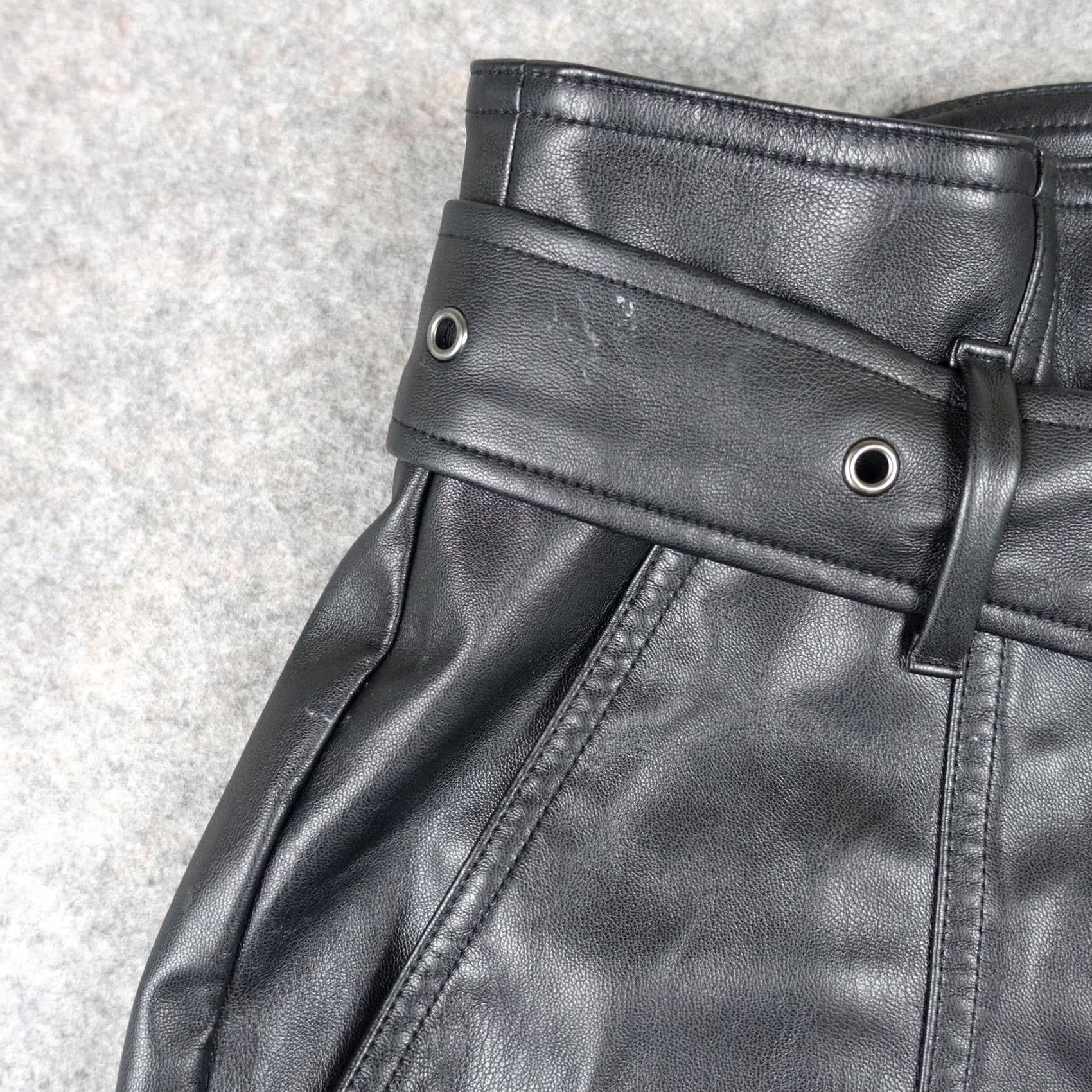 Marissa Webb Marissa Webb Pants Womens 10 Black Faux Leather Paperbag Tapered Slit Hem Edgy Size 32" / US 10 / IT 46 - 4 Thumbnail