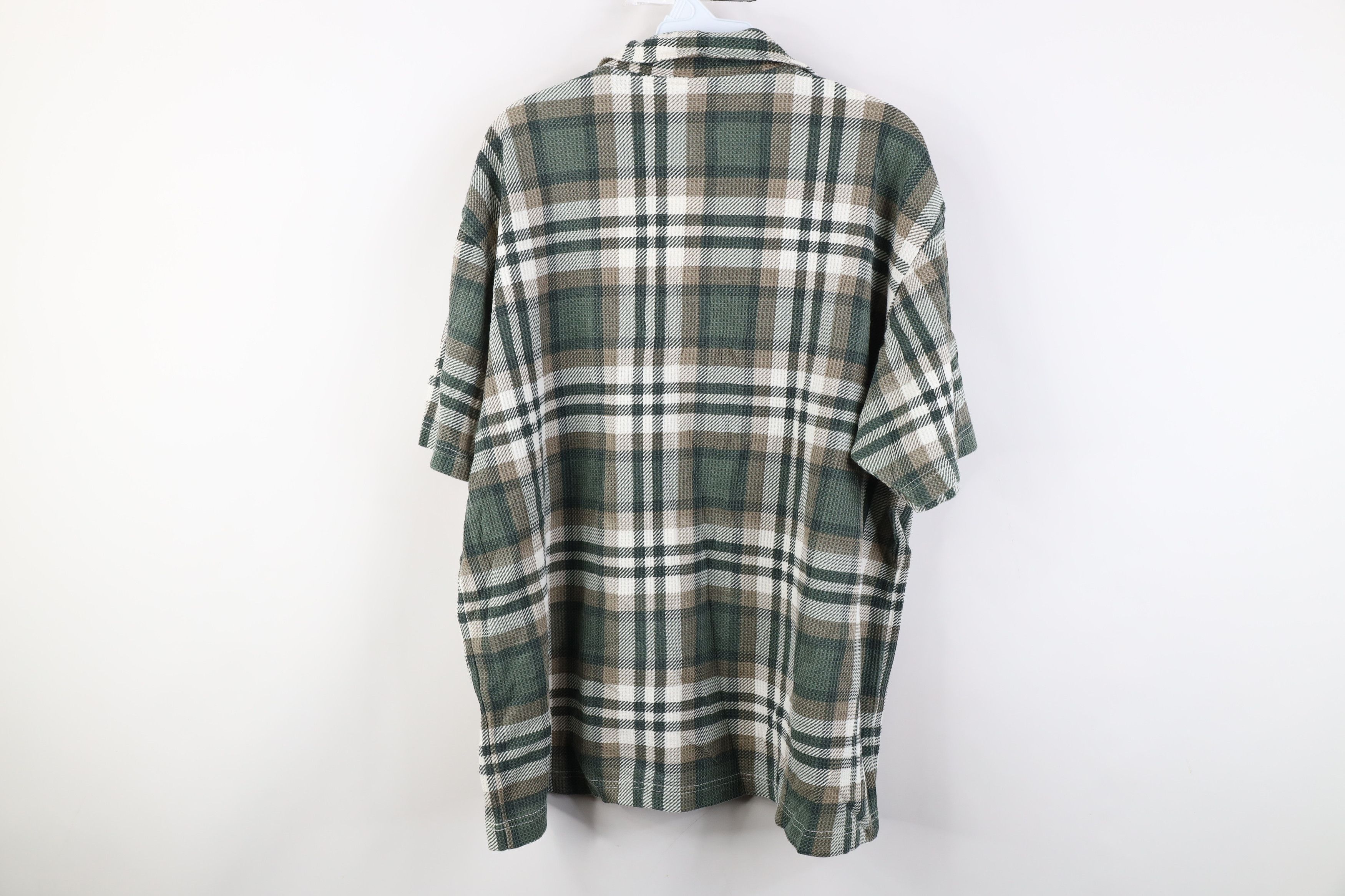 Vintage Vintage 90s Streetwear Waffle Knit Collared Polo Shirt Plaid Size 3XL / US 20-22 - 9 Thumbnail