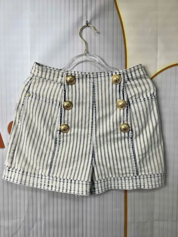 Balmain Balmain Striped Button Decorated Shorts 0079 Size US 36 / EU 52 - 1 Thumbnail