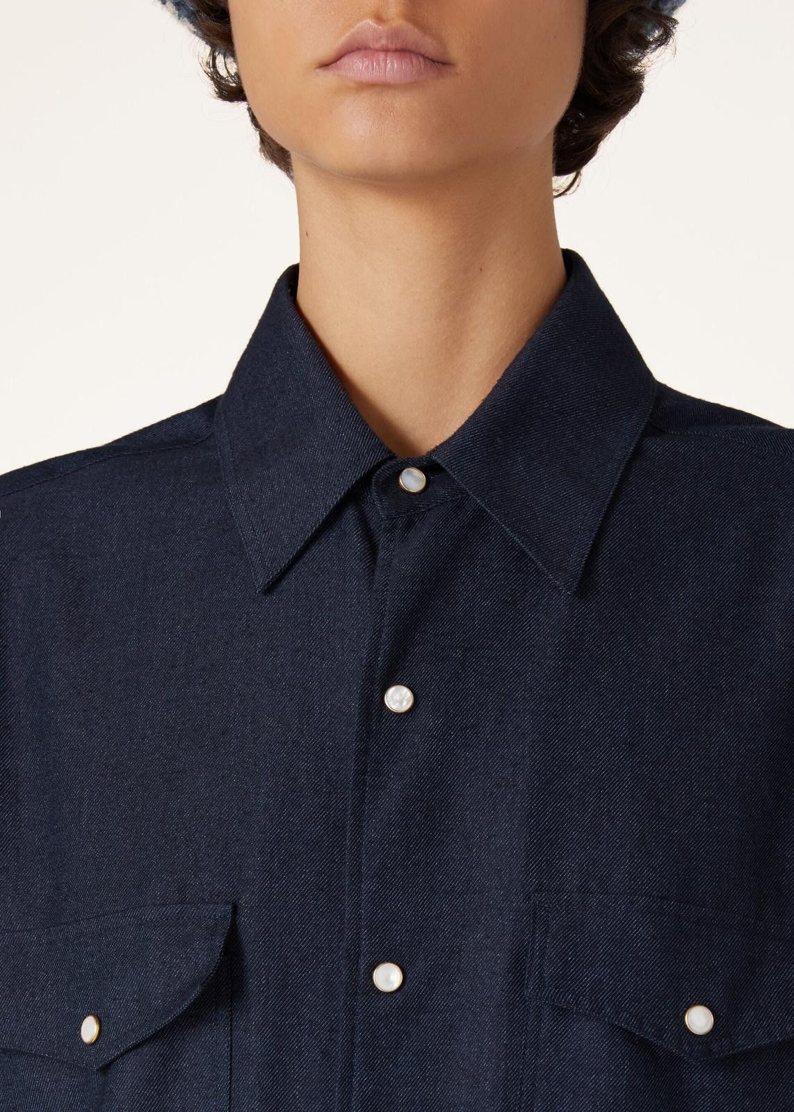 Loro Piana o1srvl11e0125 FAO0974 Thomas Snapp Shirt in Navy Blue Size XS / US 0-2 / IT 36-38 - 4 Thumbnail