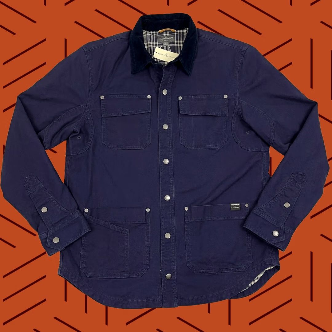 Vintage VINTAGE LL Bean Lined Canvas Shirt Jacket Shacket Mens M Slim Navy Heritage Chore NEW Size US M / EU 48-50 / 2 - 1 Thumbnail