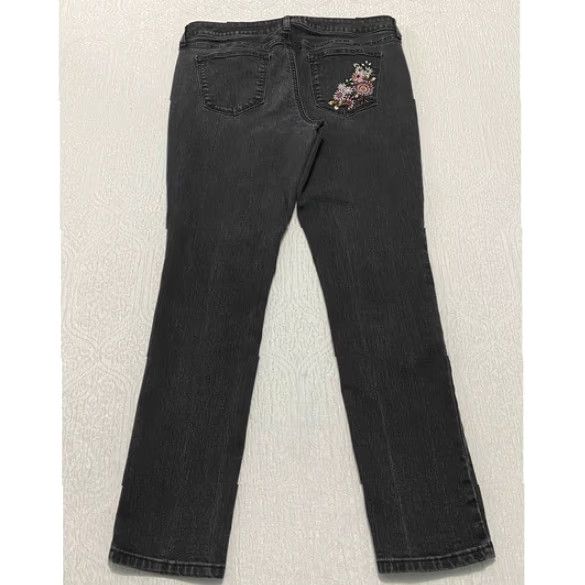 Denime Sonoma Womens Size 14 Black Wash Denim Skinny Floral Embroidered Jeans Size 36" / US 14 / IT 50 - 3 Thumbnail