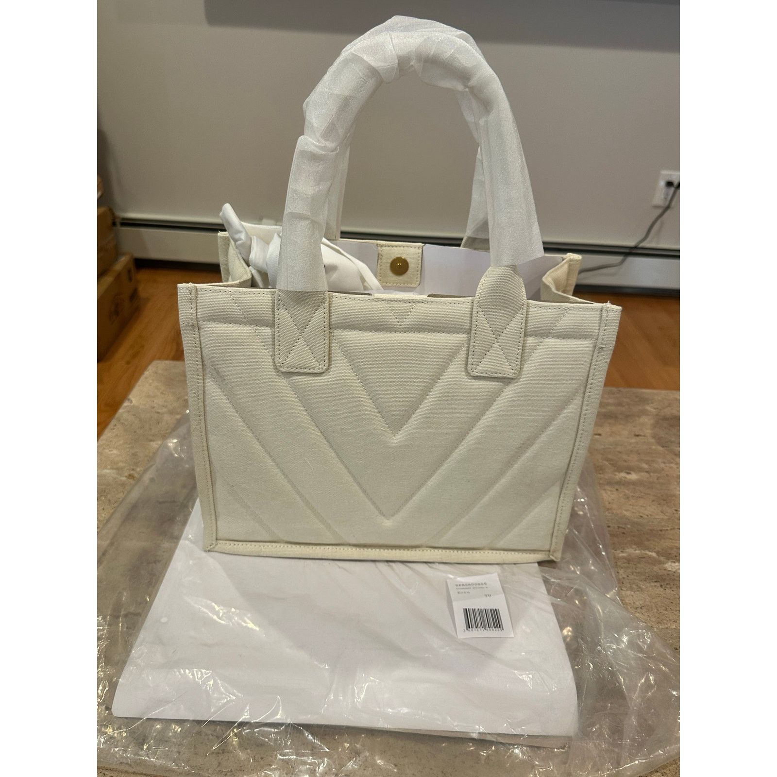 Sandro NEW Sandro Kasbah Quilted Canvas Tote Ecru/ Cream Size ONE SIZE - 7 Thumbnail