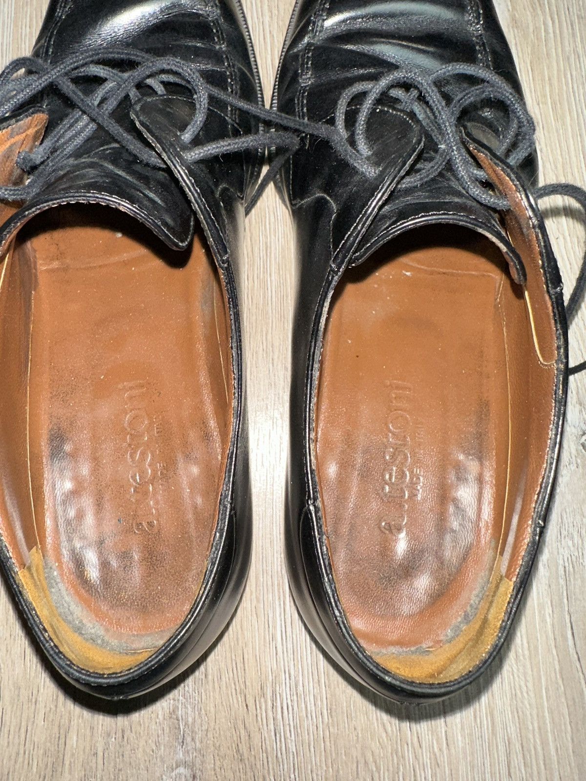 A. Testoni Men’s Black Leather Apron Toe Lace Up Size 9.5