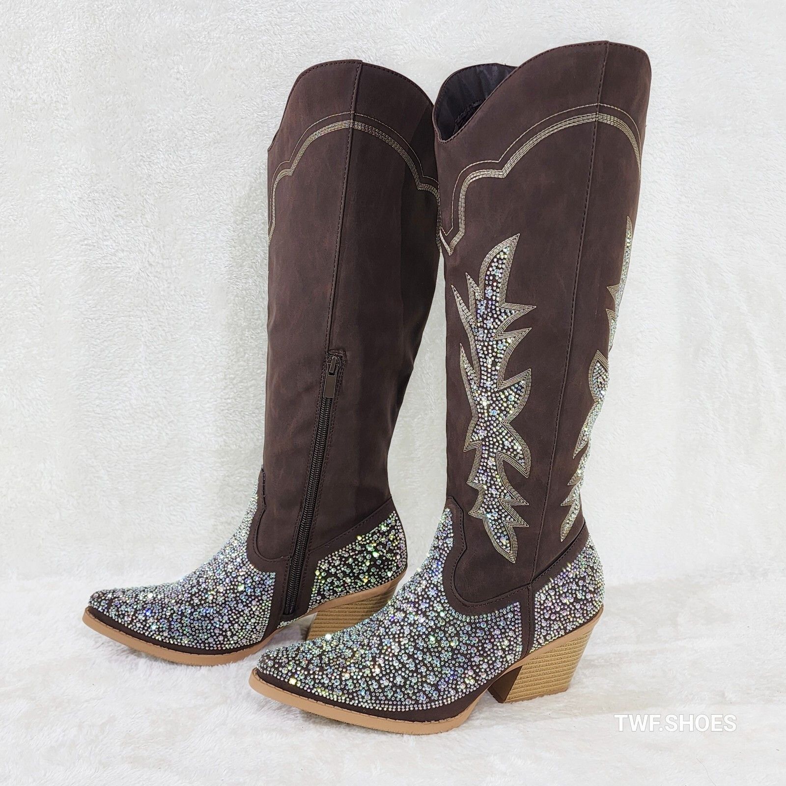 Other Annie Brown Leatherette Rhinestones Country Glam Western Cow Size US 9 / IT 39 - 4 Thumbnail