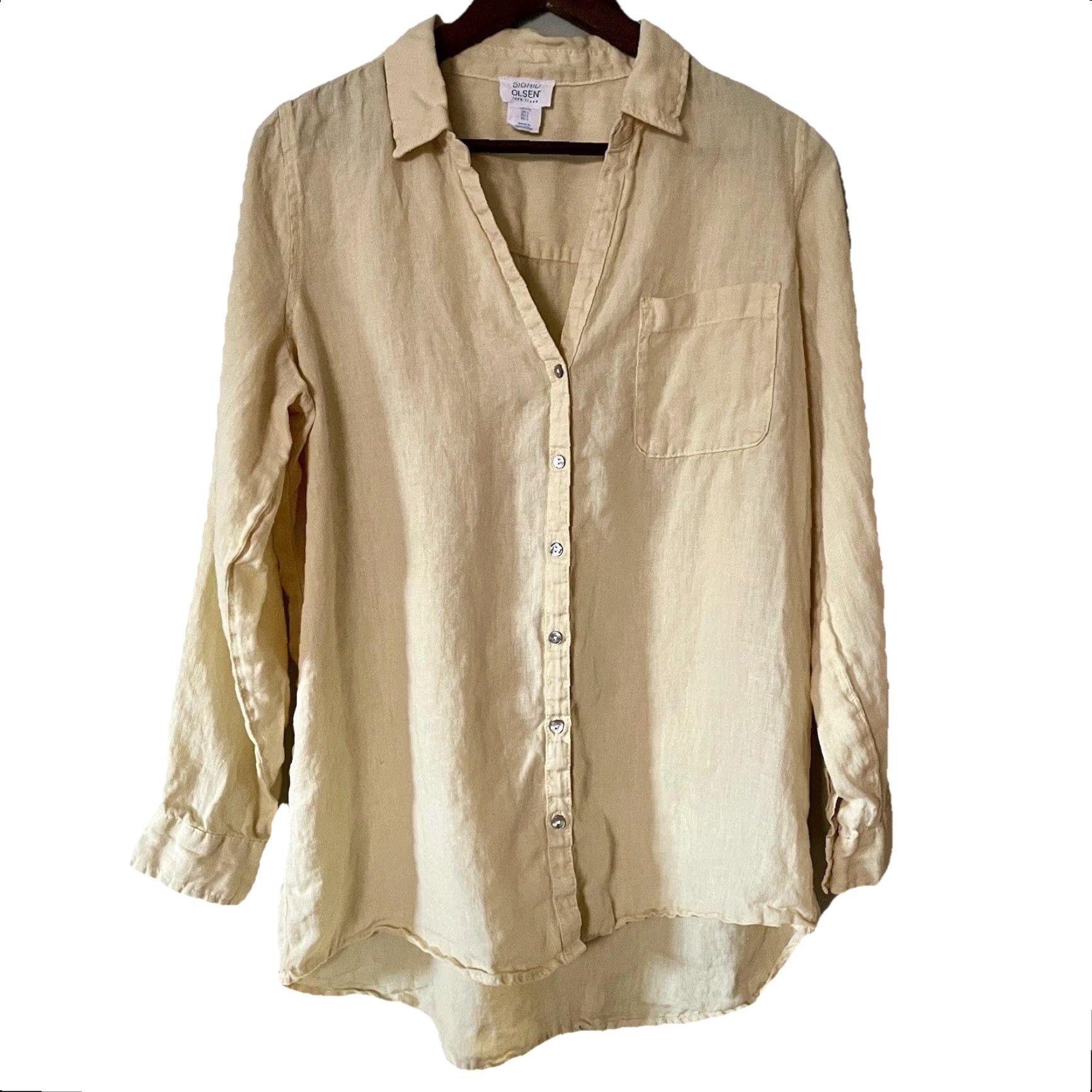 Vintage Sigrid Olsen Blouse Large 100% Linen Button Down Yellow Coastal Casual Lagenlook Shirt Womens L Yellow Coastal Cottage Travel Workwear Size L / US 10 / IT 46 - 5 Thumbnail