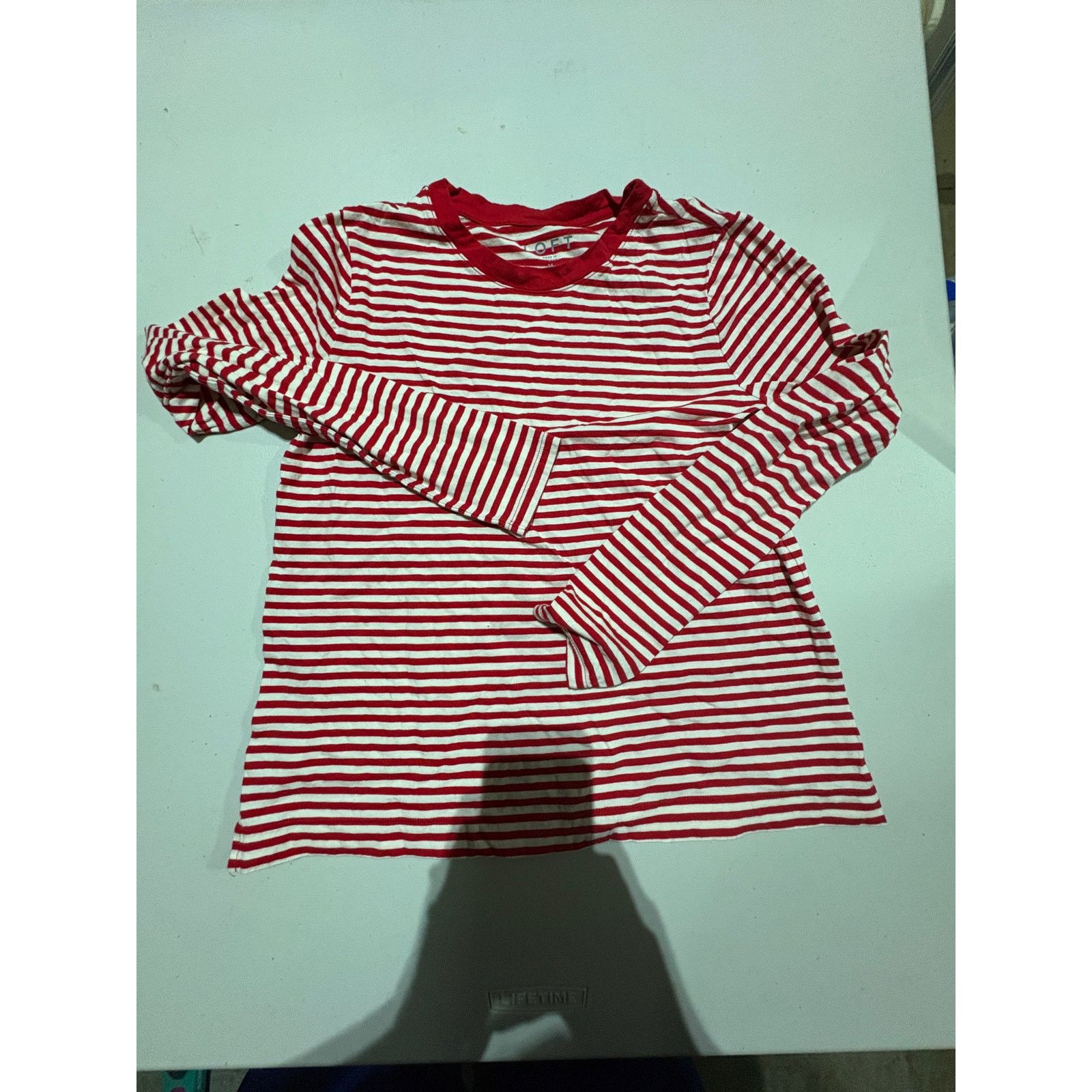 Loft LOFT Women’s Medium Red & White Striped Long Sleeve T-Shirt Size M / US 6-8 / IT 42-44 - 2 Thumbnail