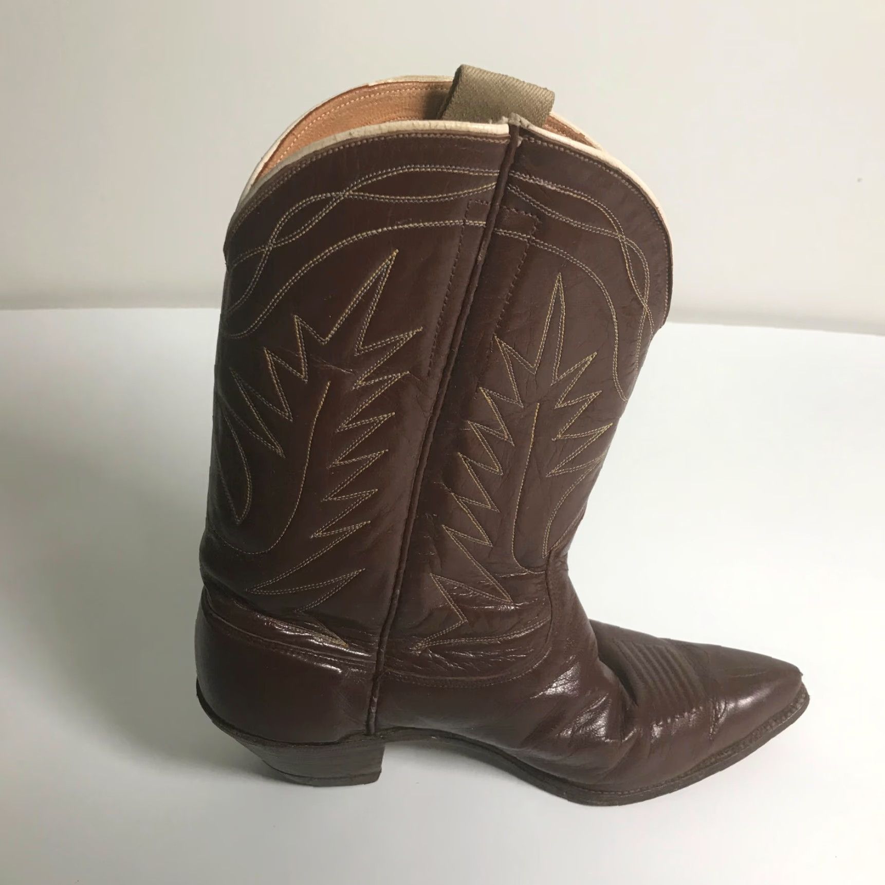 Justin Boots VINTAGE Justin Boots Womens 6 Brown Leather Western Cowboy Pull Tabs 1950s Womens Size US 6 / IT 36 - 5 Thumbnail