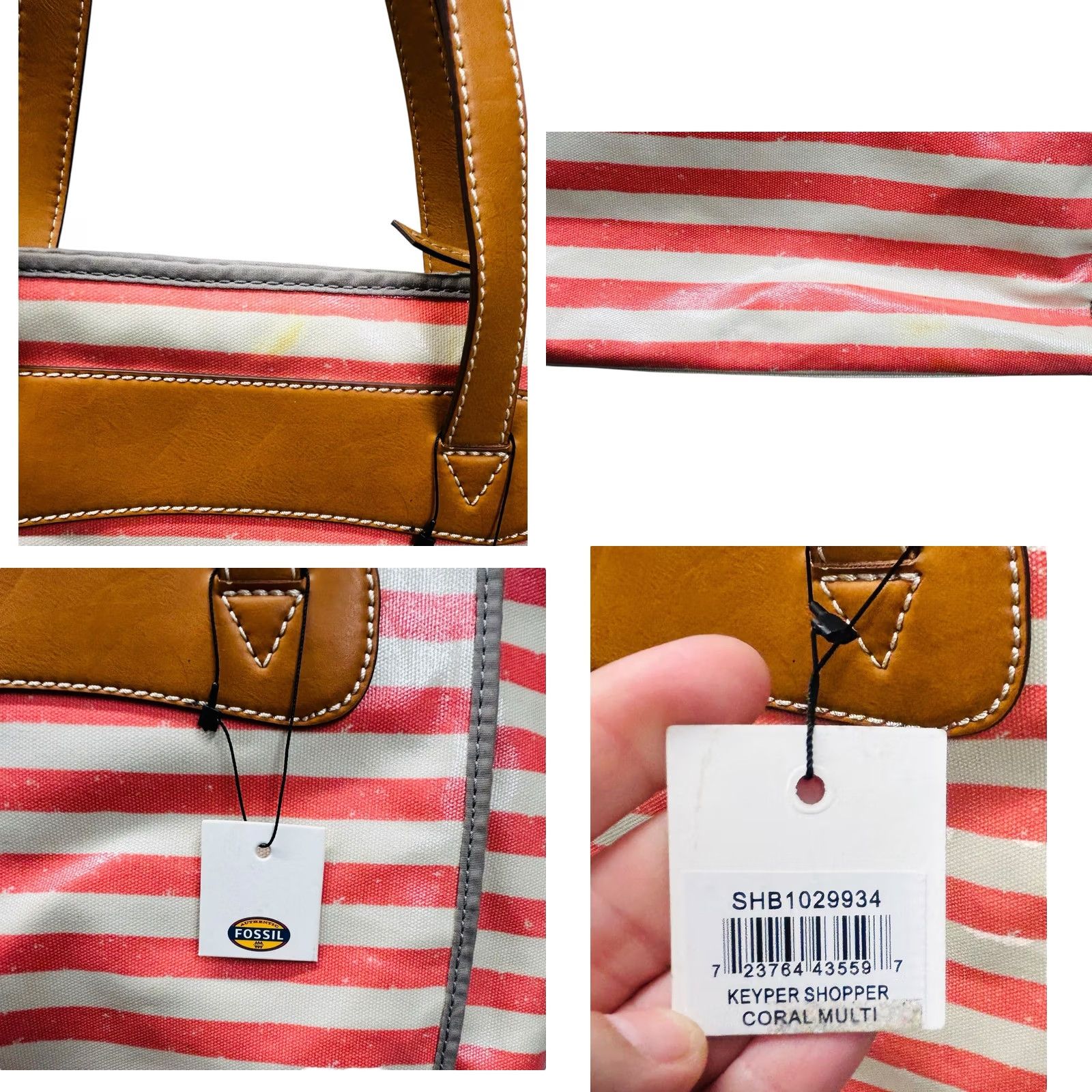 Fossil Fossil Coral Multi Pink Striped Shoulder Bag Women Tote Purse W/ Defects, New, with Stain On Top & Bottom, Email Pictures for Details Size ONE SIZE - 9 Thumbnail