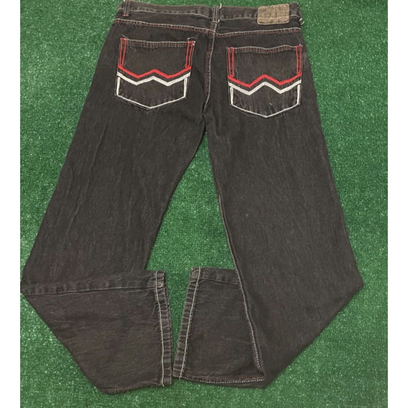 Vintage VINTAGE Carked Jeans Baggy Skater Grunge Jeans VTG Mens 34 34x30 Black Red Wide-Leg Size US 34 / EU 50 - 2 Thumbnail